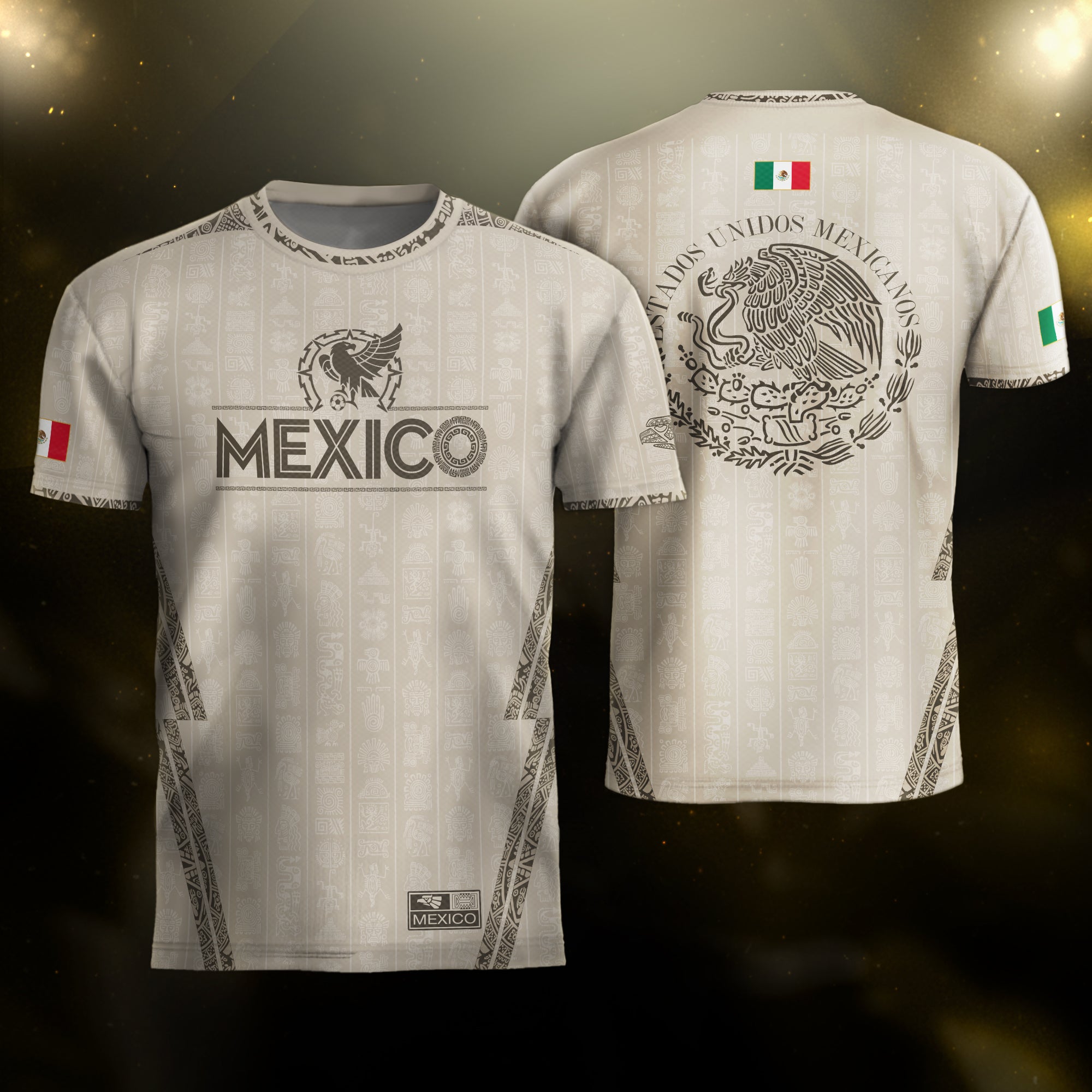 Mexico Beige Aztec Pattern Eagle Heritage Pride Soccer Jersey