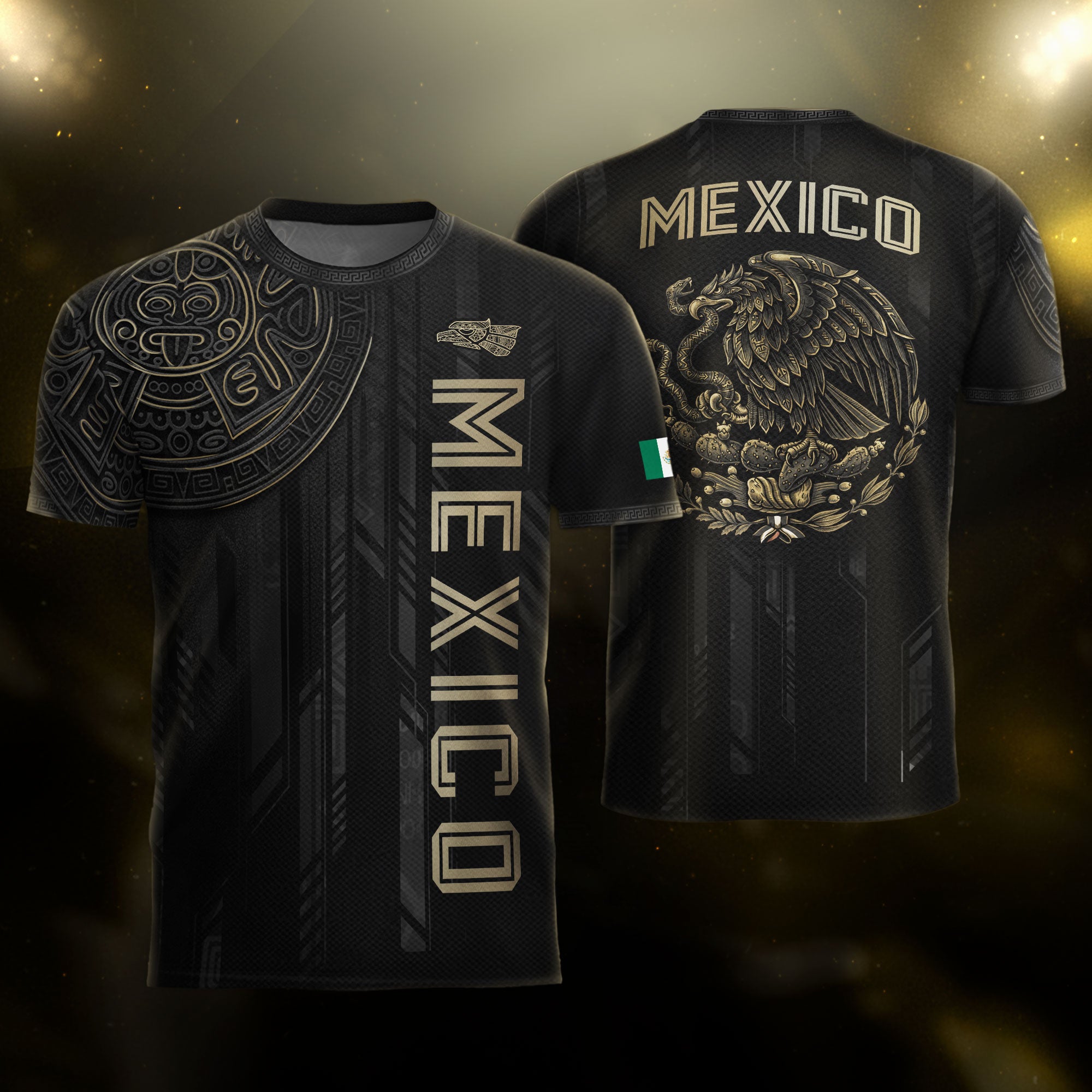 Mexico Black Gold Aztec Mayan Calendar Eagle Heritage National Soccer Jersey