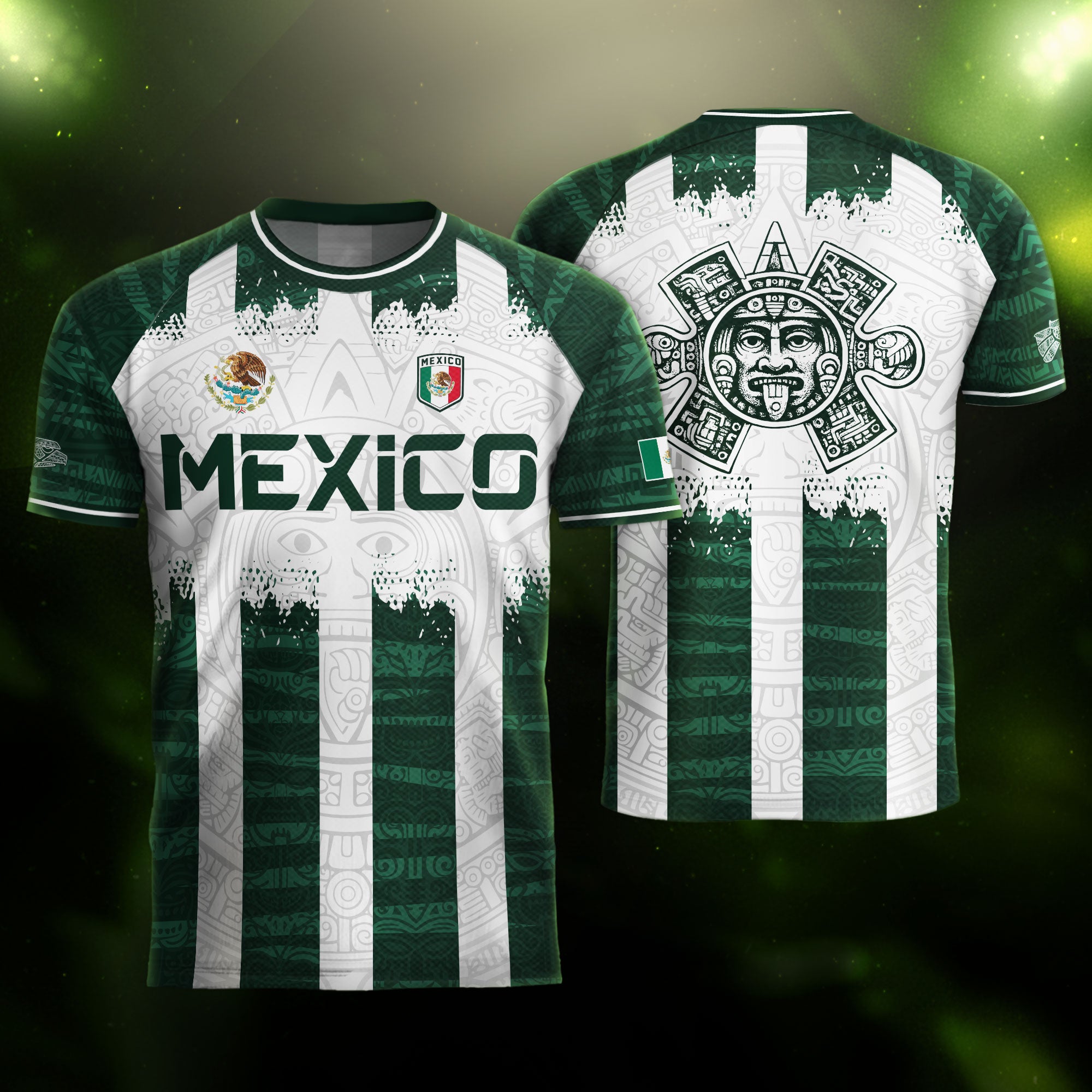 Mexico White Green Aztec Calendar Sun God Heritage National Soccer Jersey
