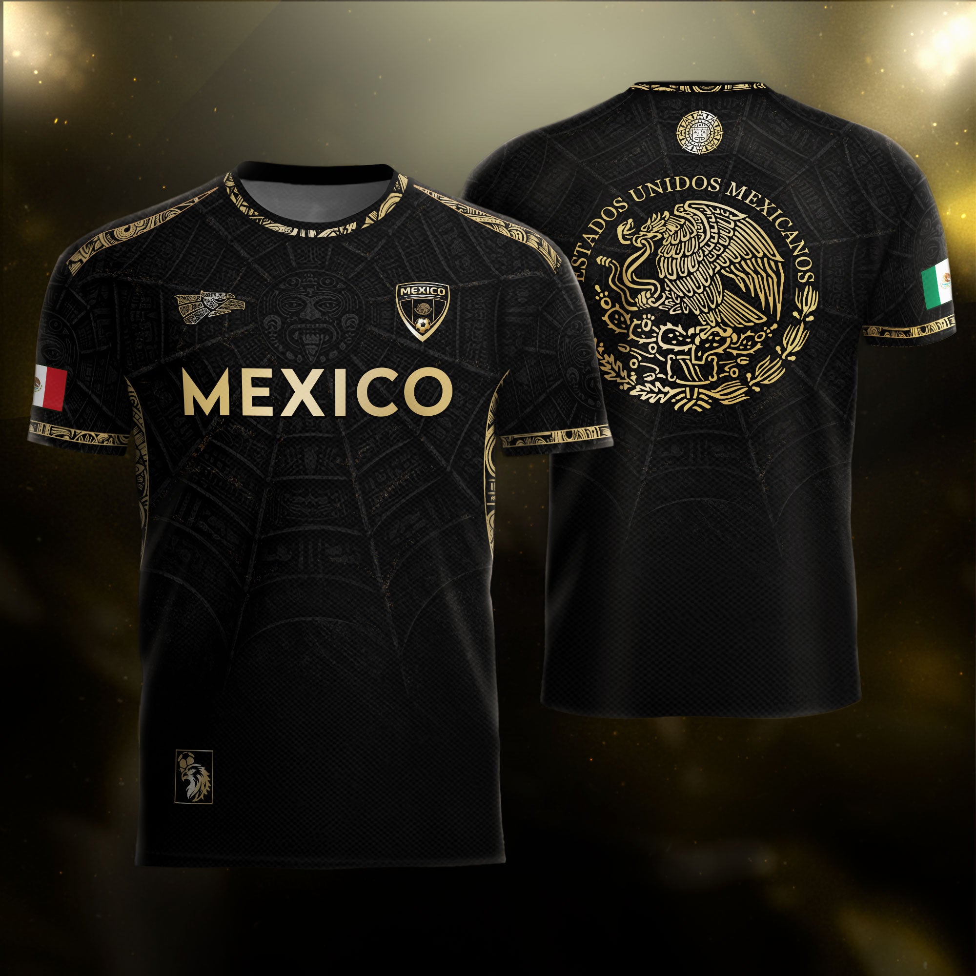 Mexico Black Gold Eagle Heritage Estados Unidos Mexicanos Football Soccer Jersey