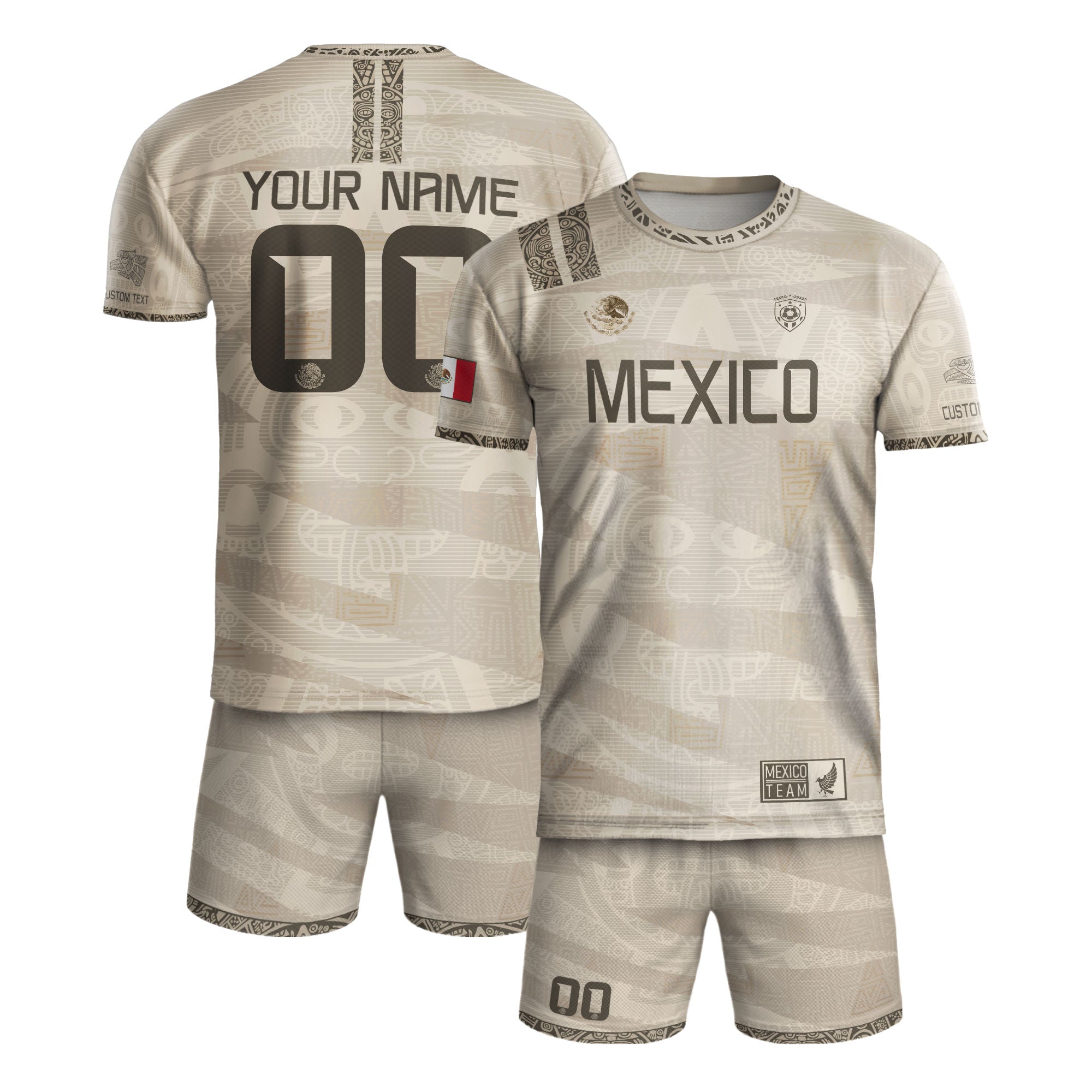 Custom Mexico Beige Aztec Pattern Soccer Jersey
