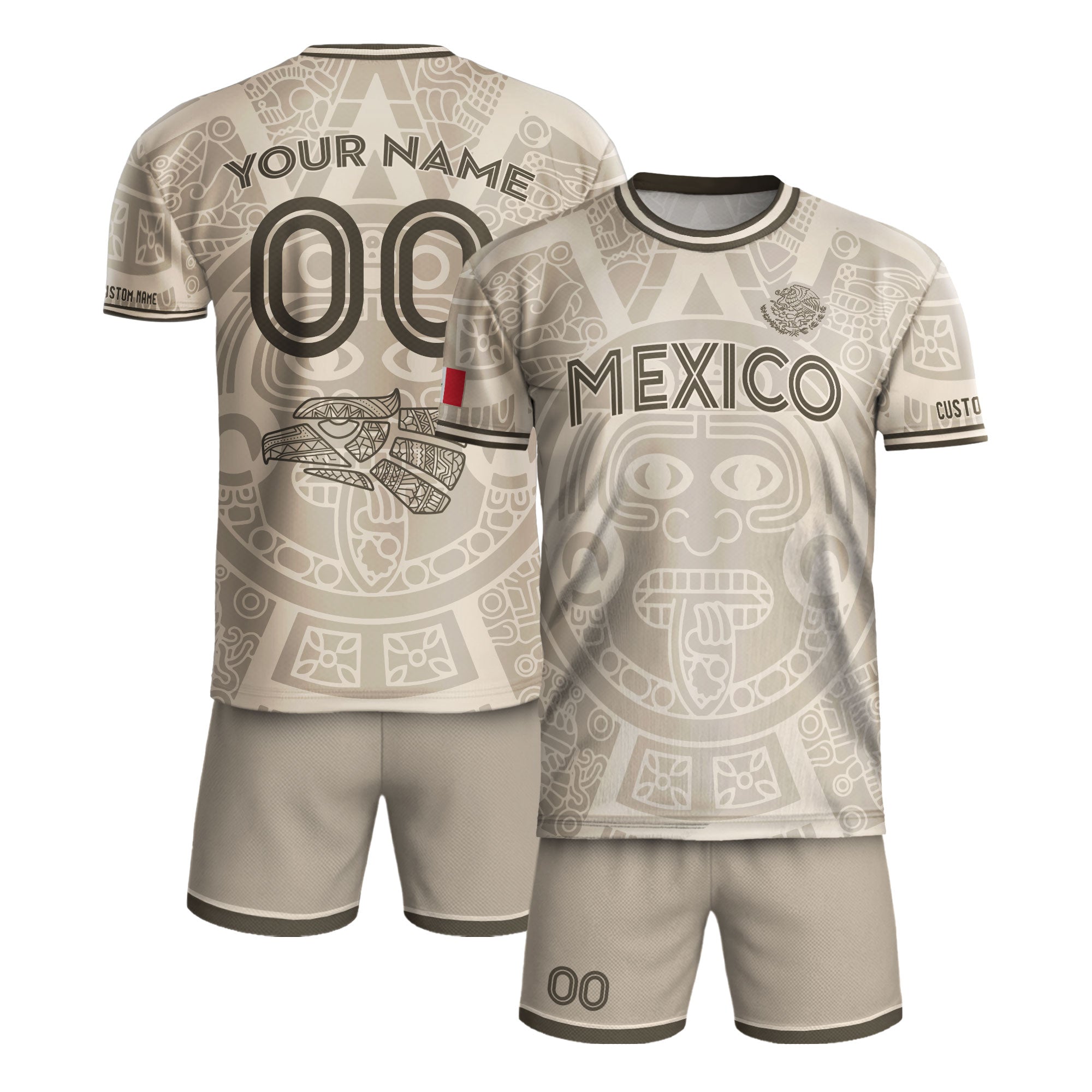 Custom Mexico Soccer Jersey Beige Brown Aztec Calendar Design