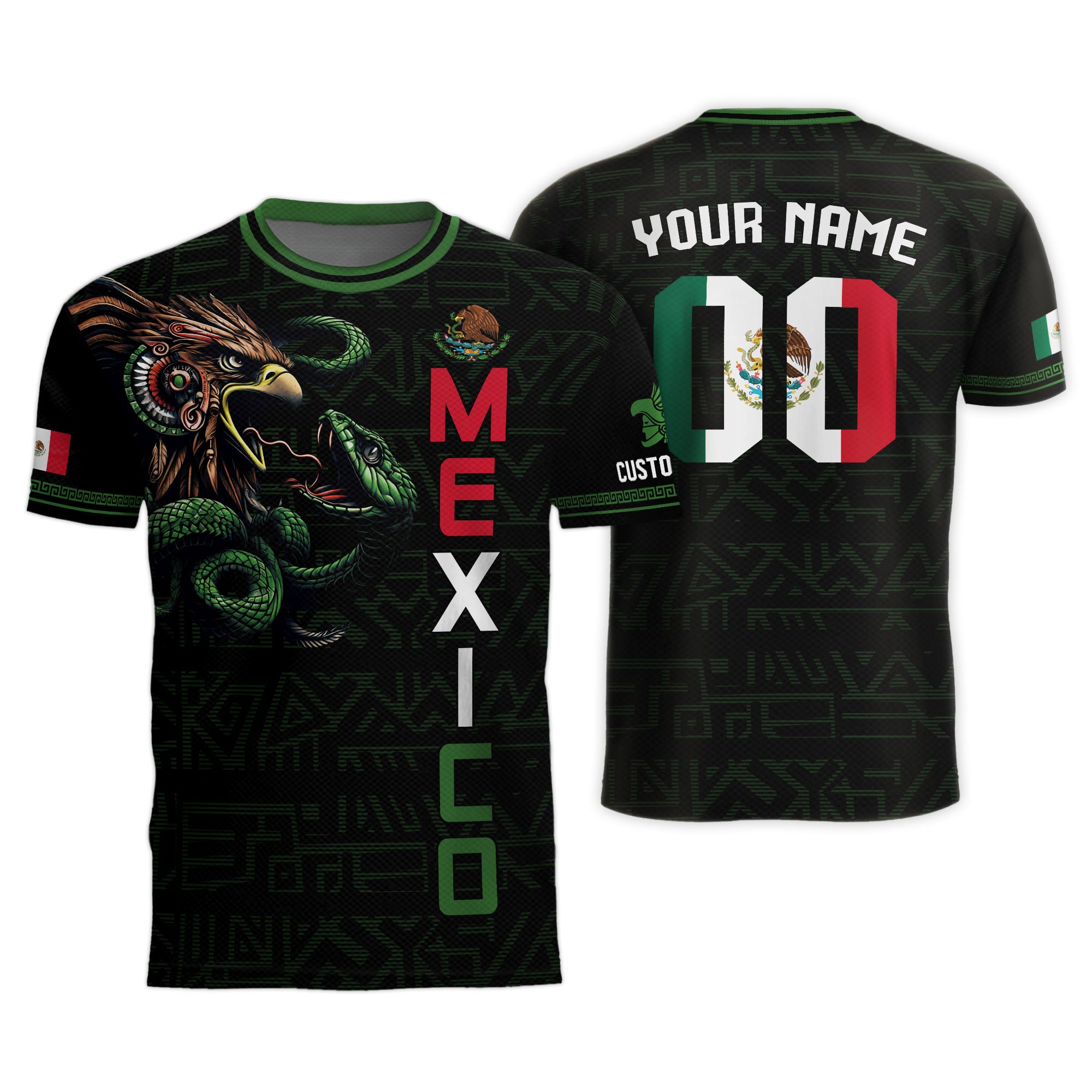 Custom Mexico Black Eagle and Snake Soccer Jersey
