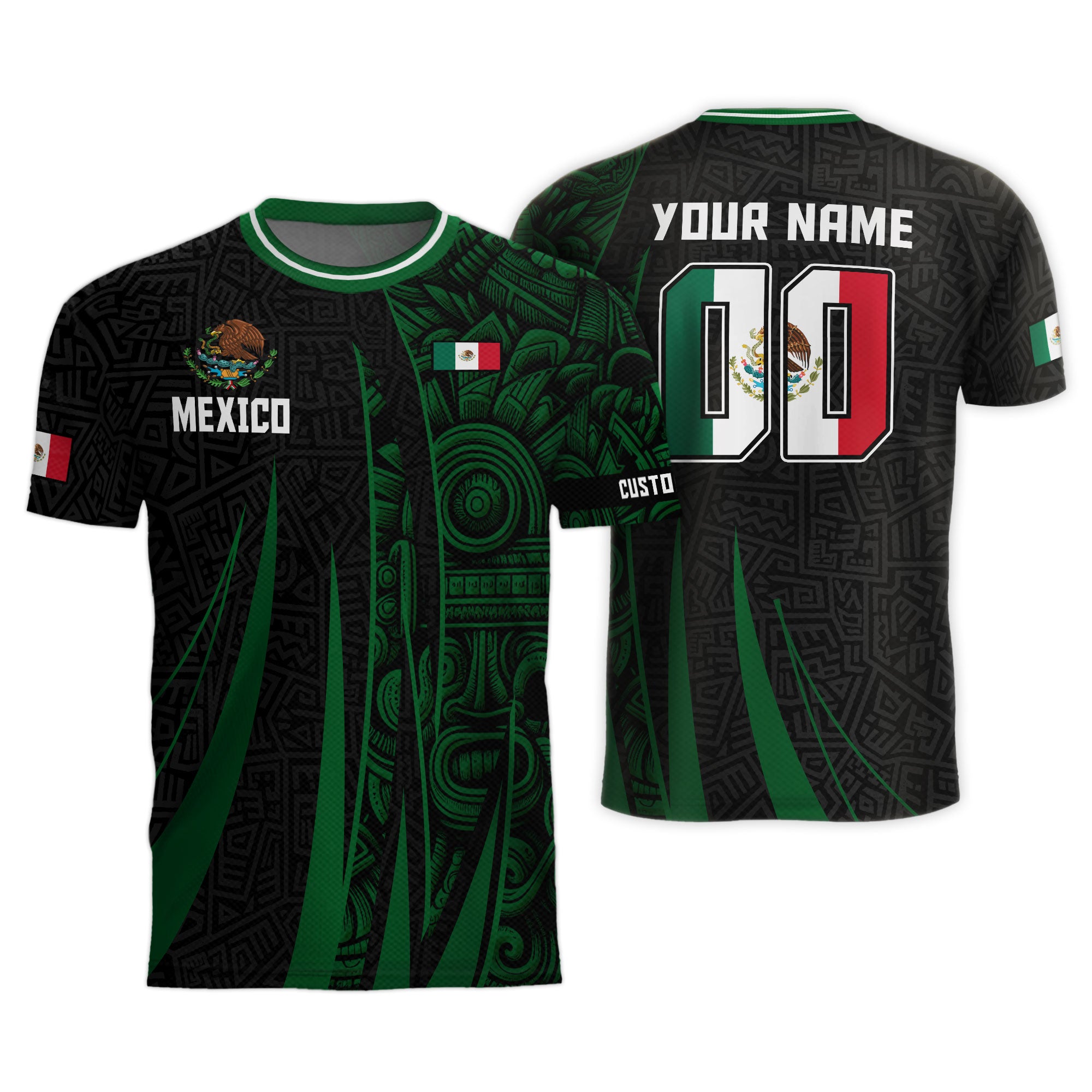 Custom Mexico Aztec Green Stripes Soccer Jersey