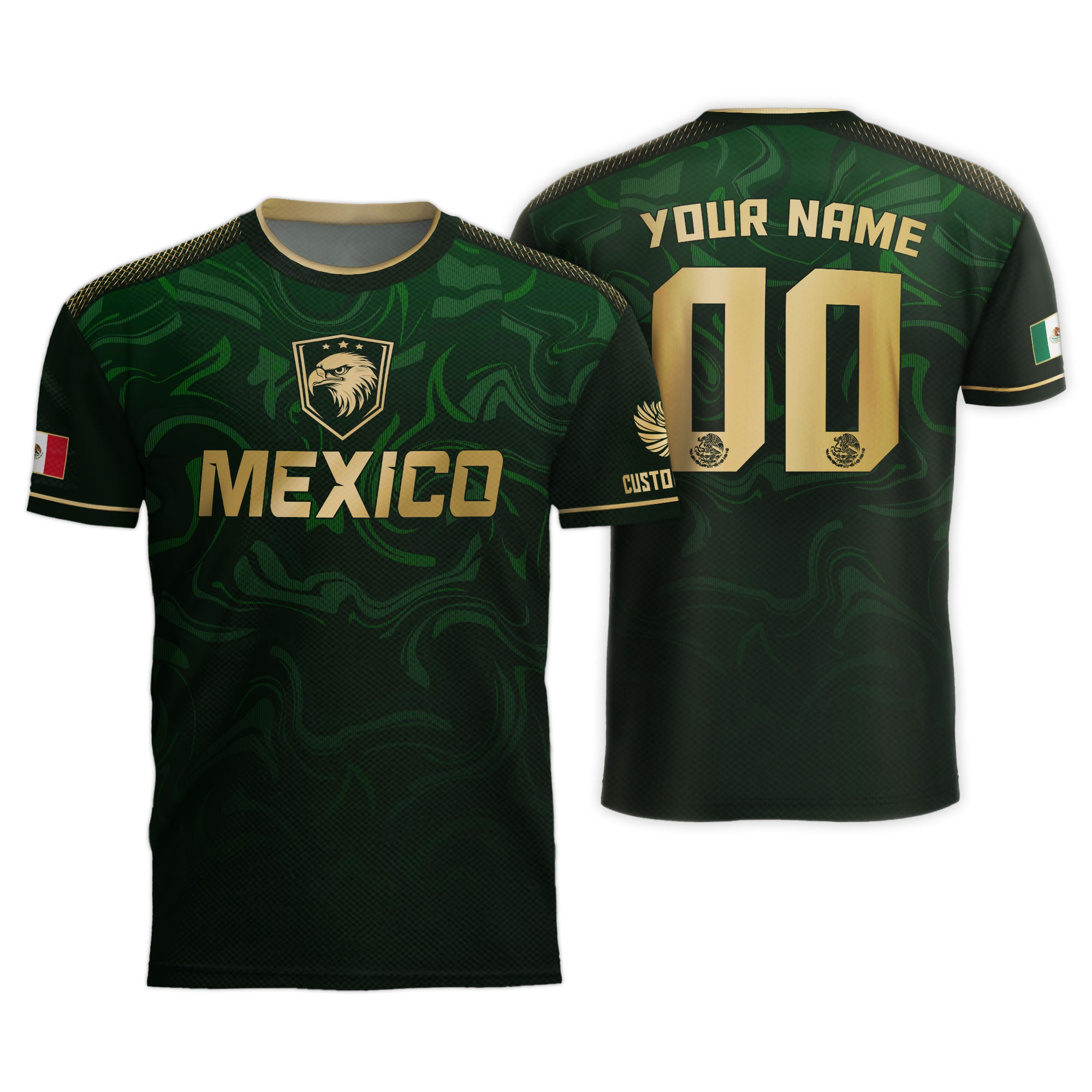 Custom Mexico Green Eagle Soccer Jersey Gold Crest Heritage Edition