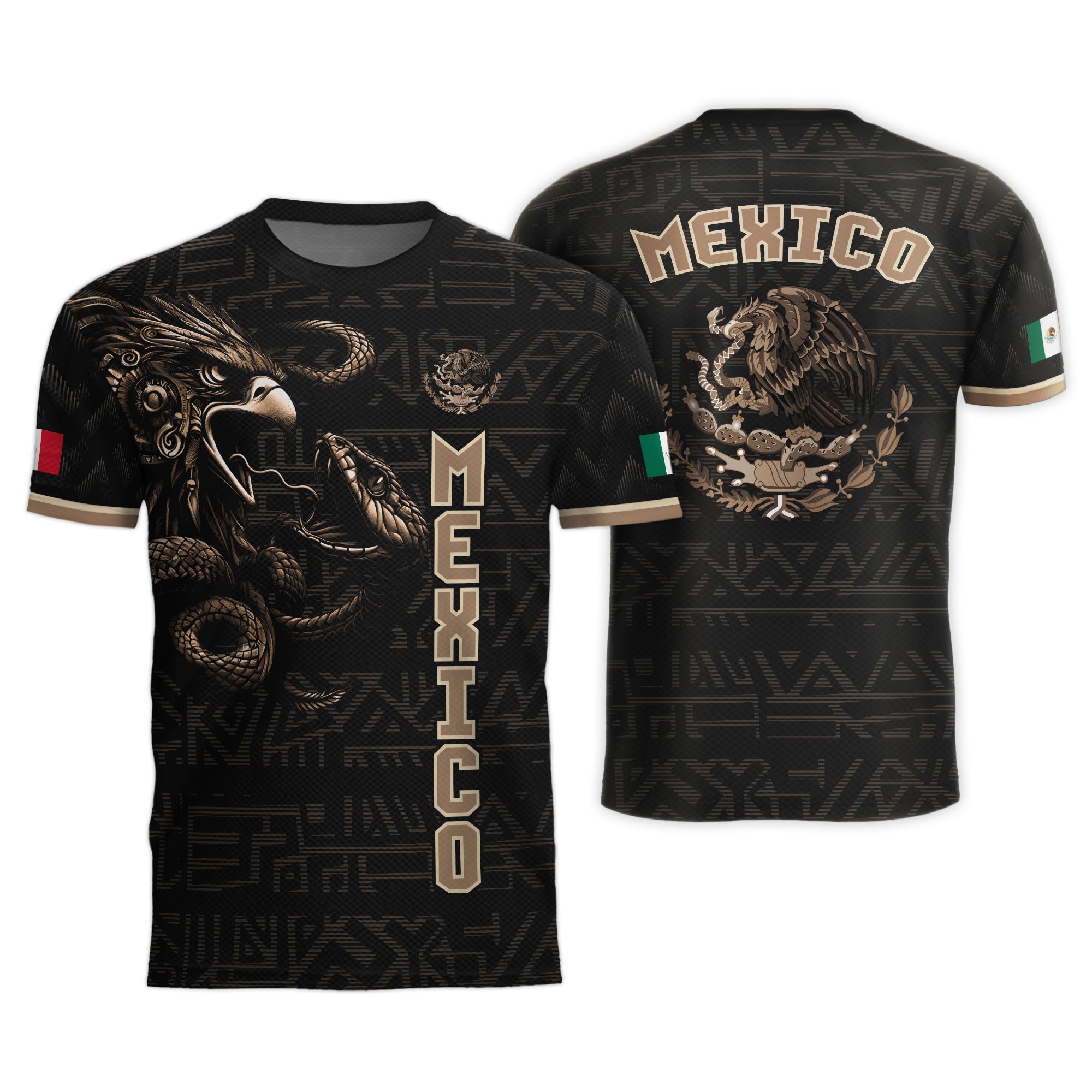 Mexico Soccer Jersey Black Gold Eagle Serpent Design