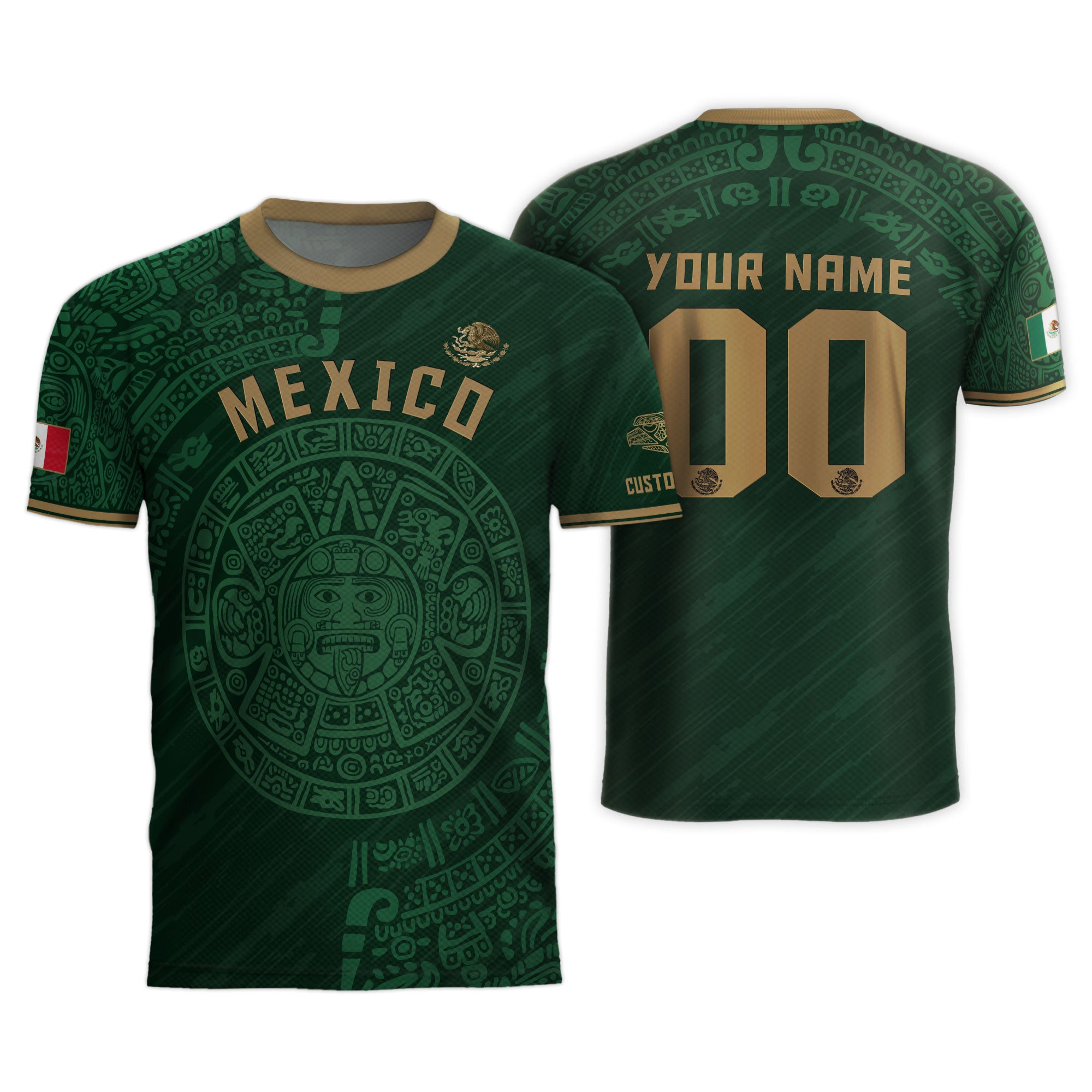 Custom Mexico Soccer Jersey Aztec Calendar Green Edition