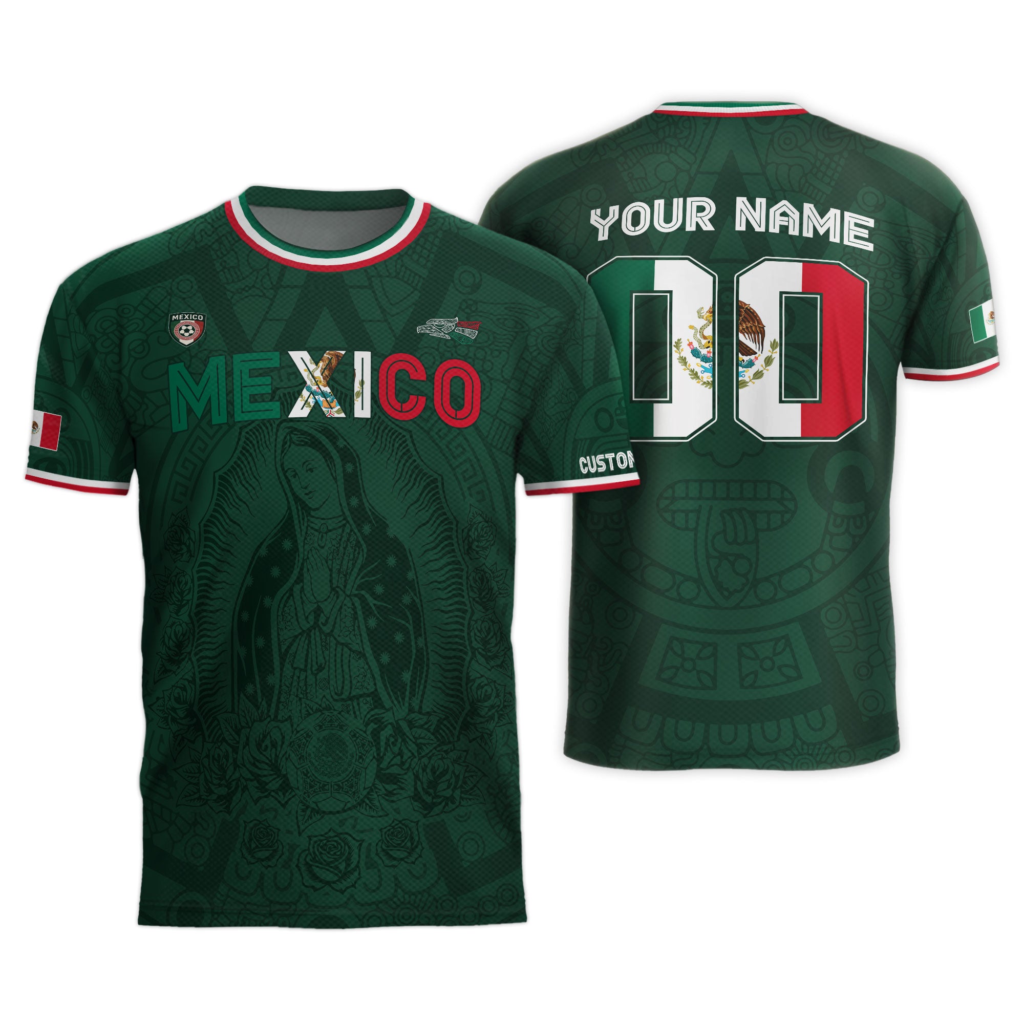 Custom Mexico Green Virgin of Guadalupe Soccer Jersey