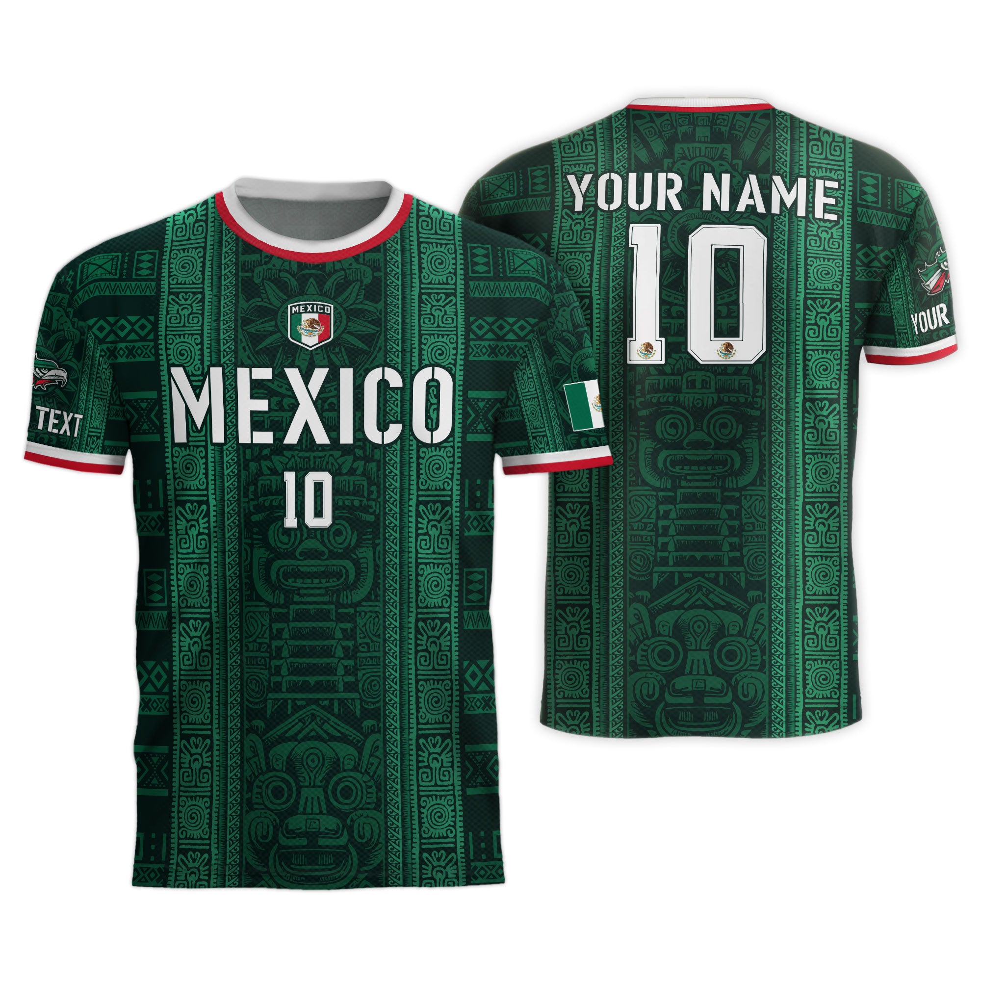 Custom Soccer Jersey Mexico Green Aztec Tribal Pattern Design