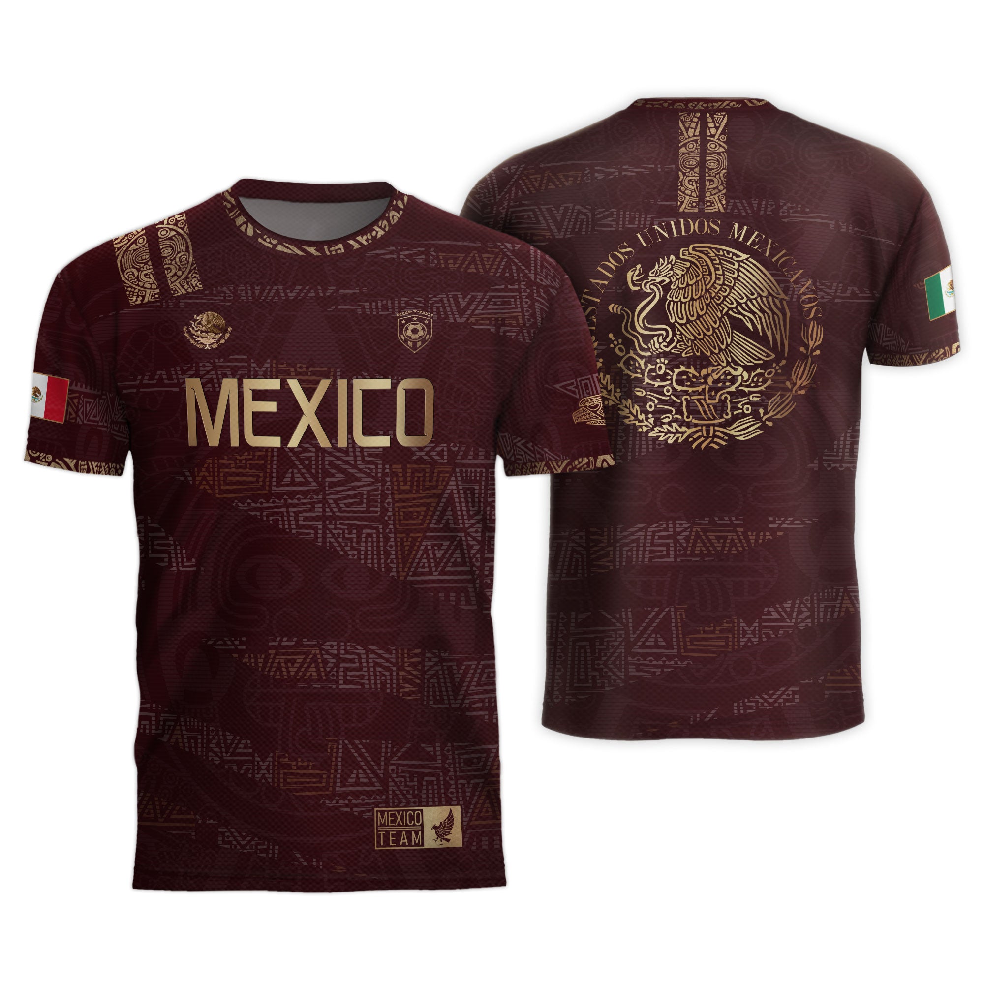 Mexico Soccer Jersey Burgundy Gold Aztec Heritage Eagle Crest