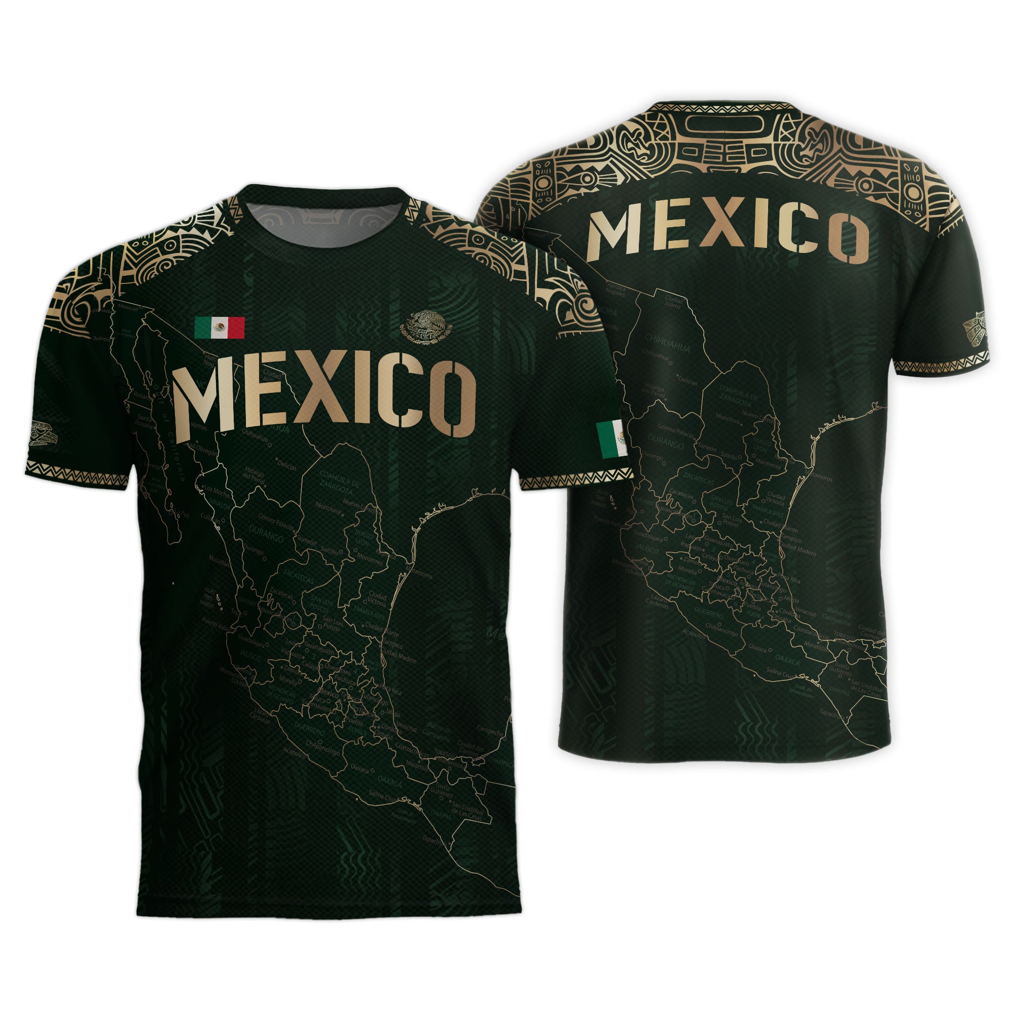 Mexico Soccer Jersey Green Heritage Map Golden Aztec Details