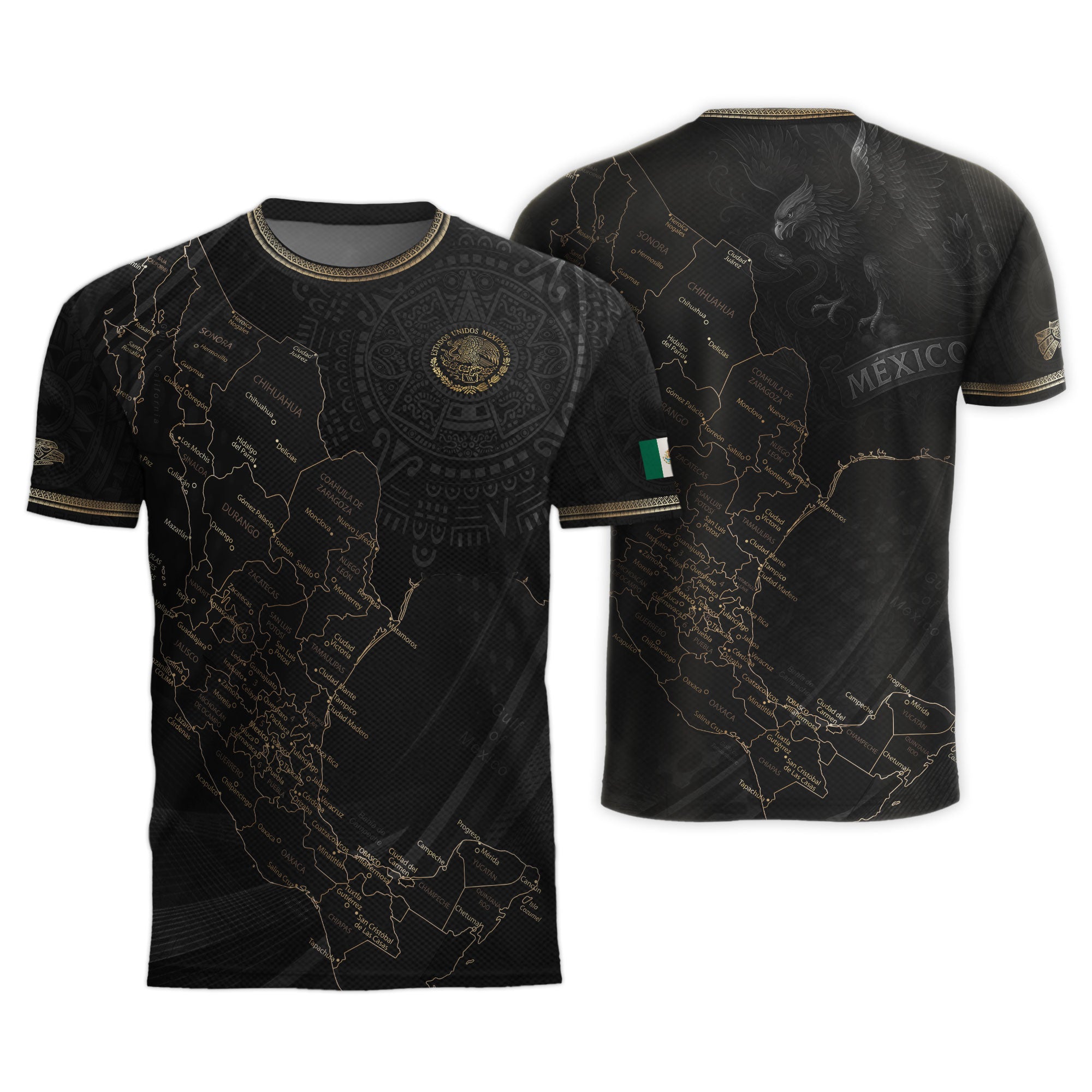 Mexico Soccer Jersey Black Aztec Sunstone Heritage Map Design