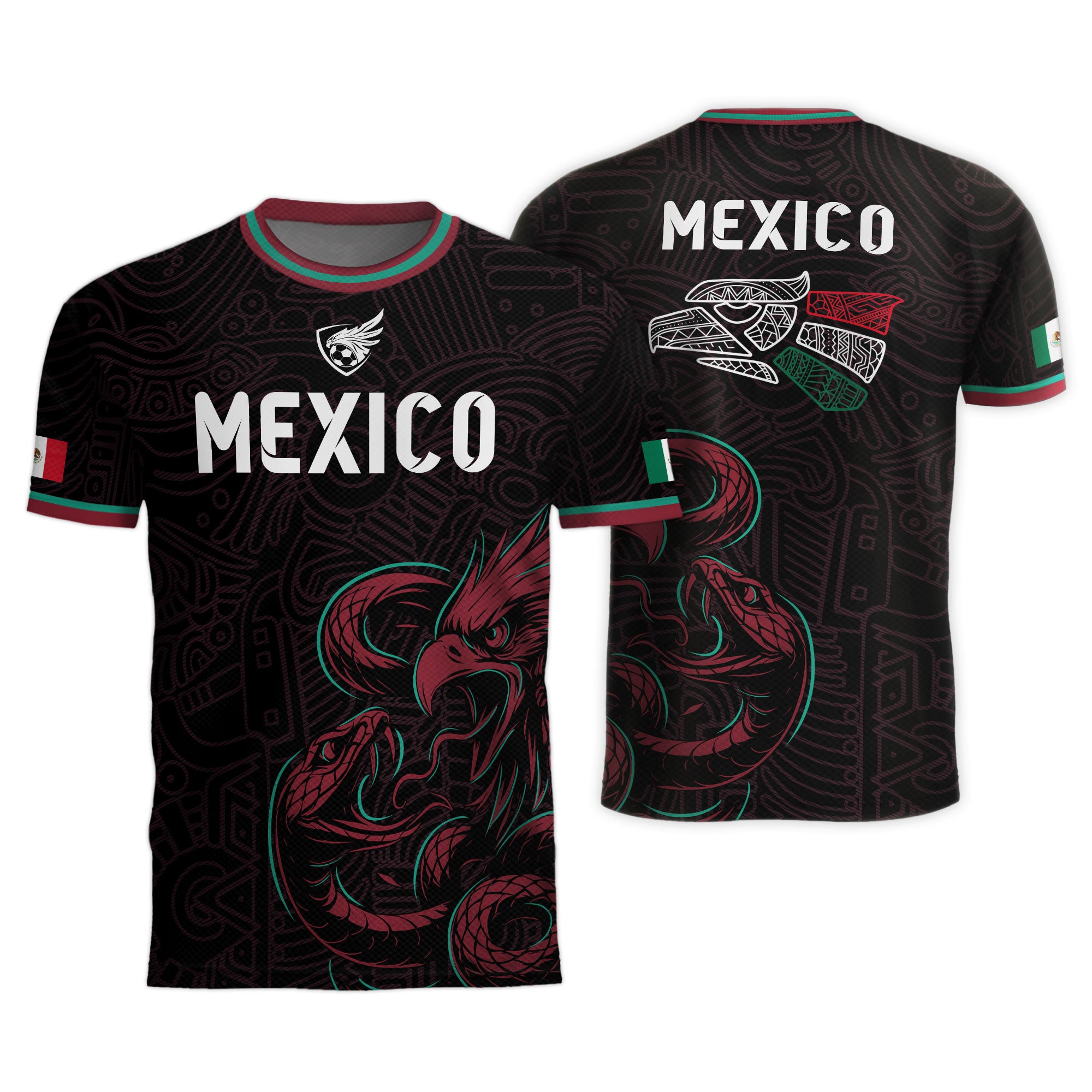 Mexico Black Red Aztec Eagle And Serpent Soccer Jersey