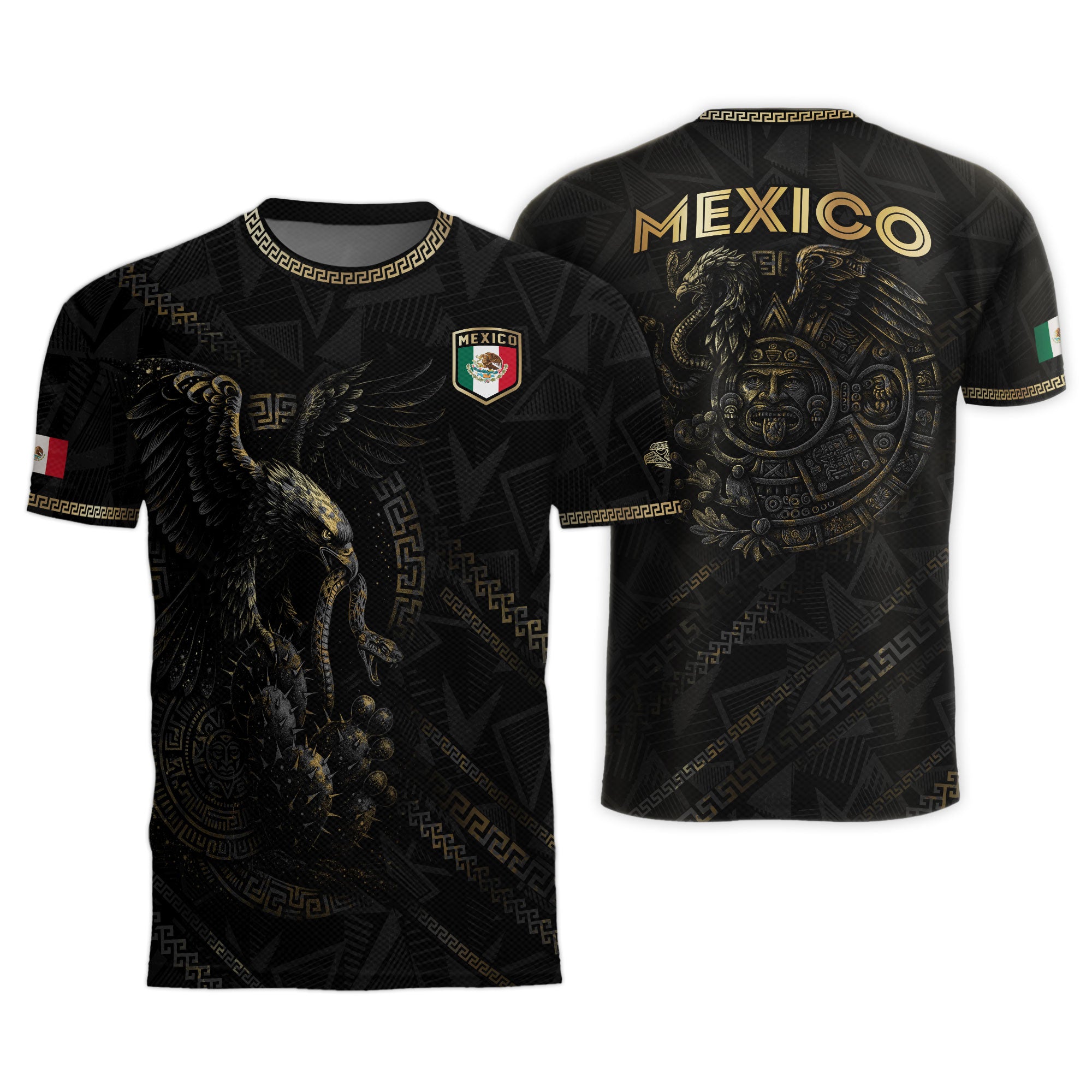 Mexico Soccer Jersey Black Aztec Eagle and Serpent Design