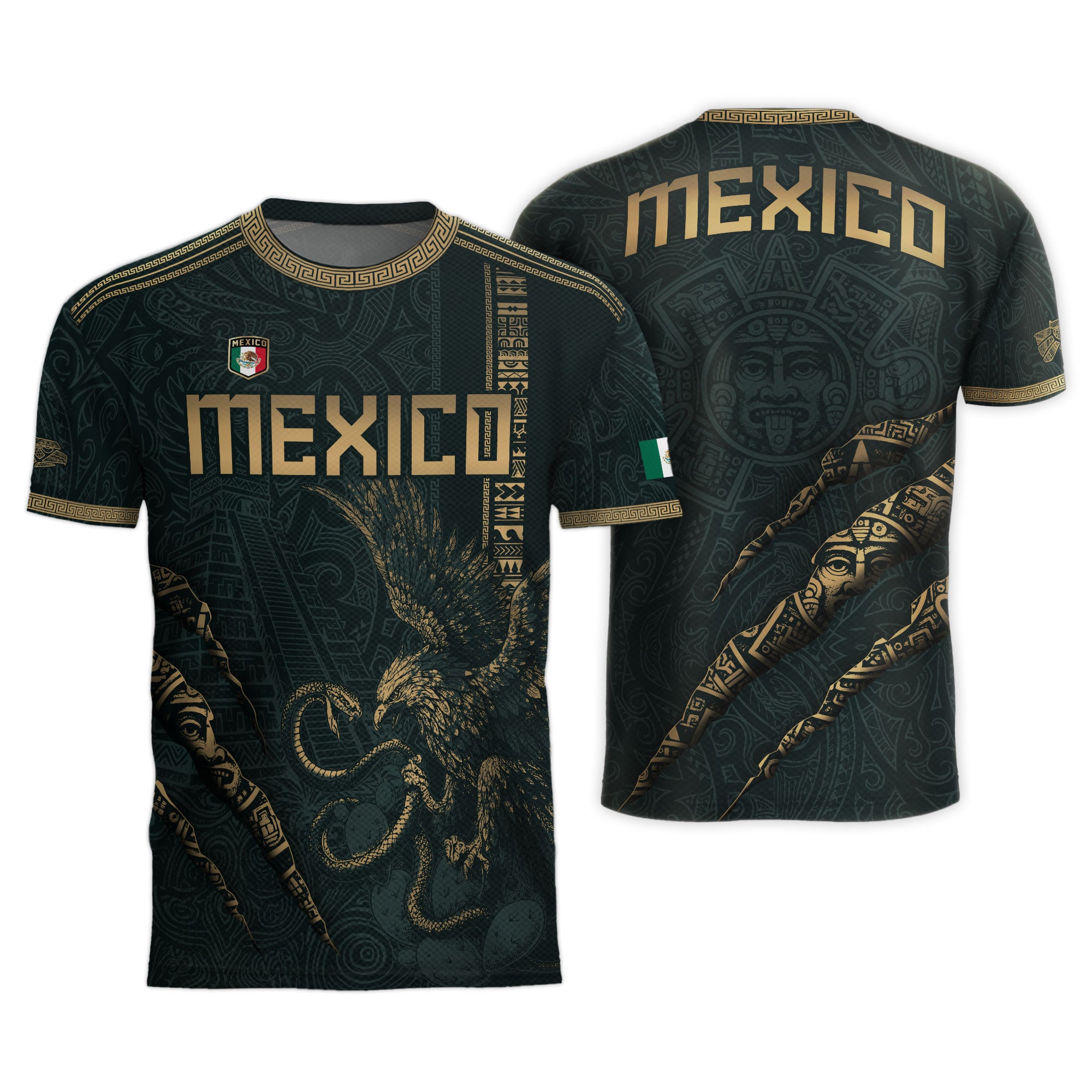 Mexico Soccer Jersey Dark Green Aztec Eagle and Warrior Claw Design