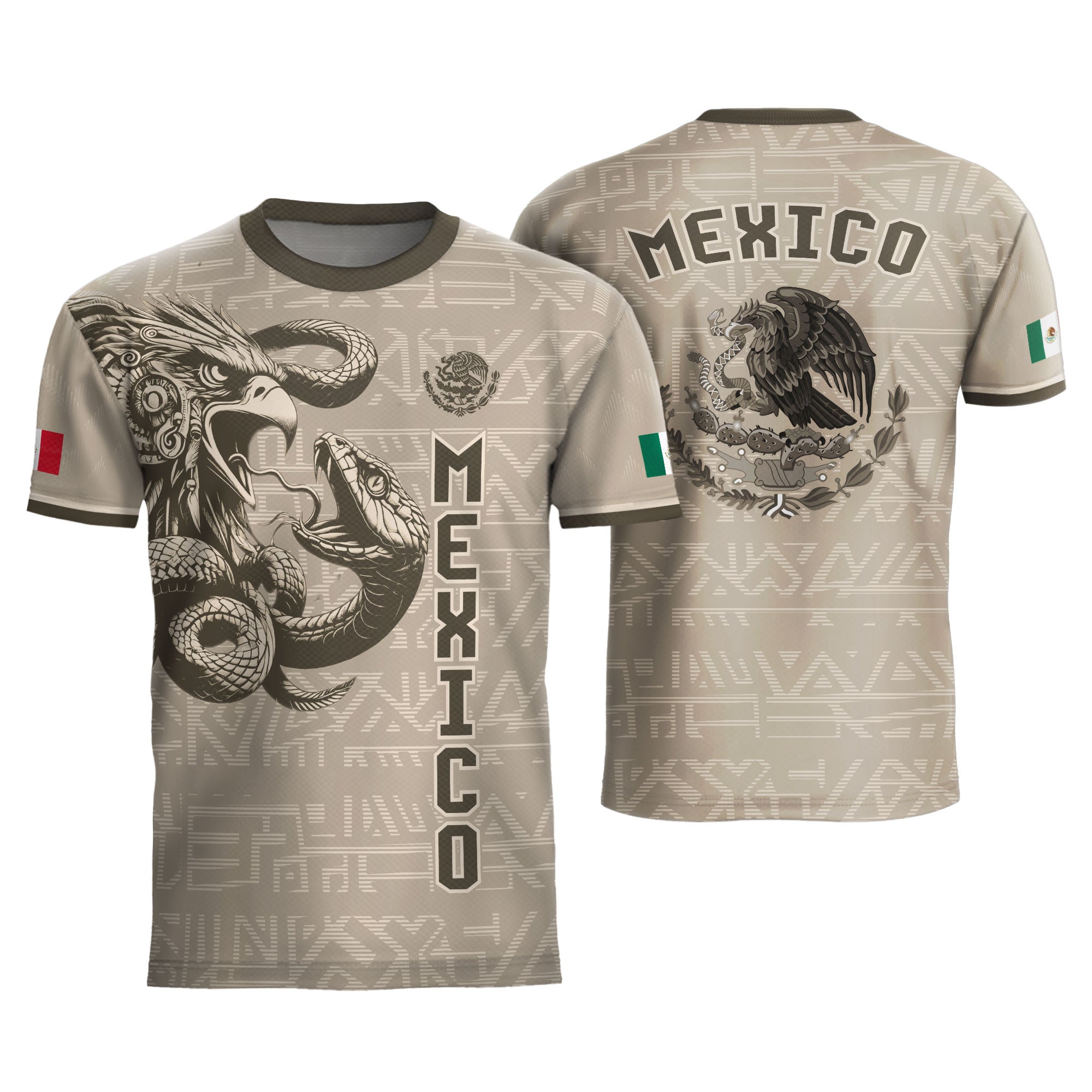 Mexico Beige Aztec Eagle Coat of Arms Soccer Jersey