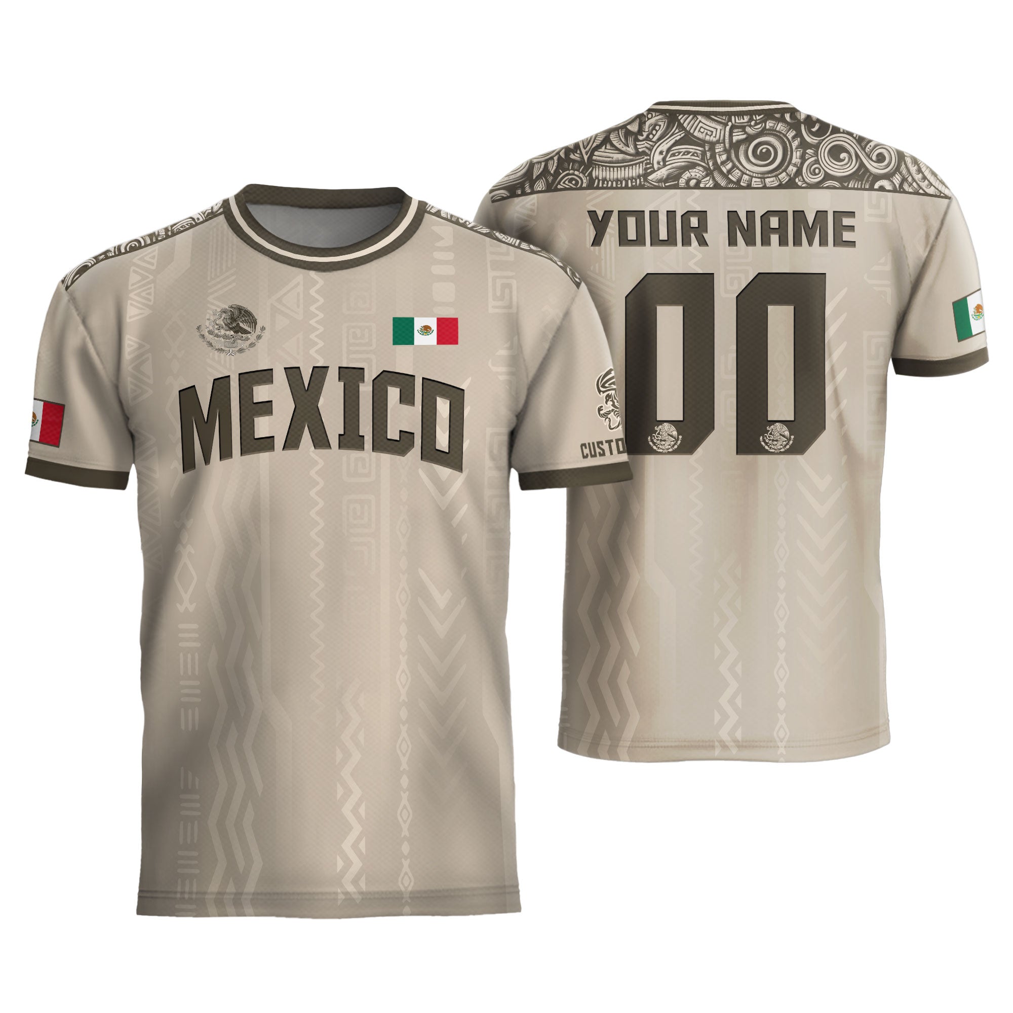 Custom Mexico Aztec Heritage Soccer Jersey Beige Eagle Pride Culture Roots Shirt