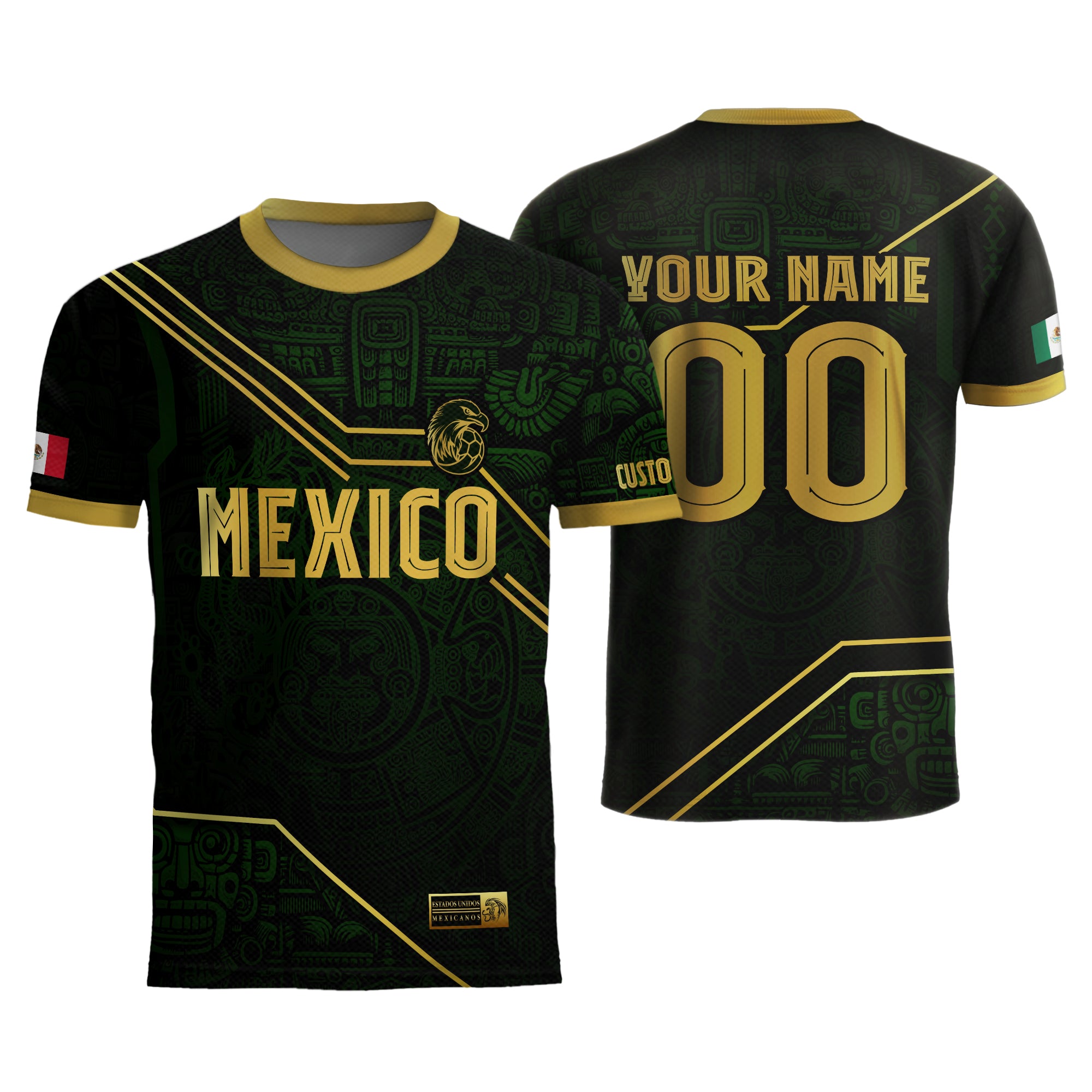 Custom Mexico Jersey Black Green Gold Aztec Heritage Design