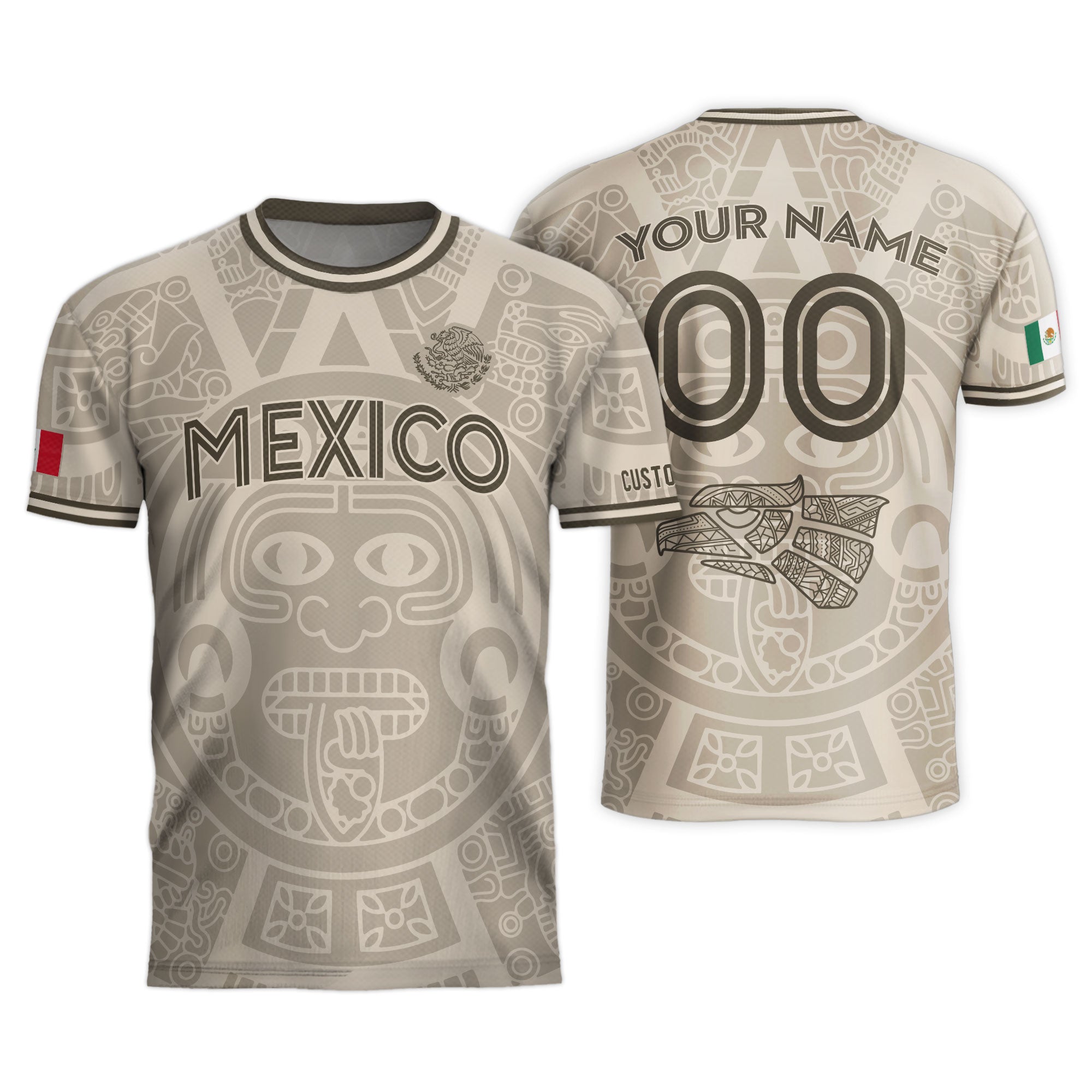 Custom Mexico Soccer Jersey Beige Brown Aztec Calendar Design
