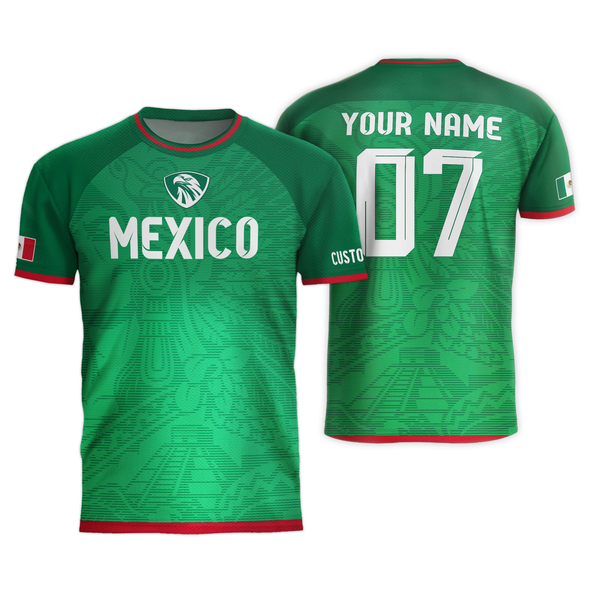 Custom Mexico Green Aztec Pattern Crest Design Soccer Jersey