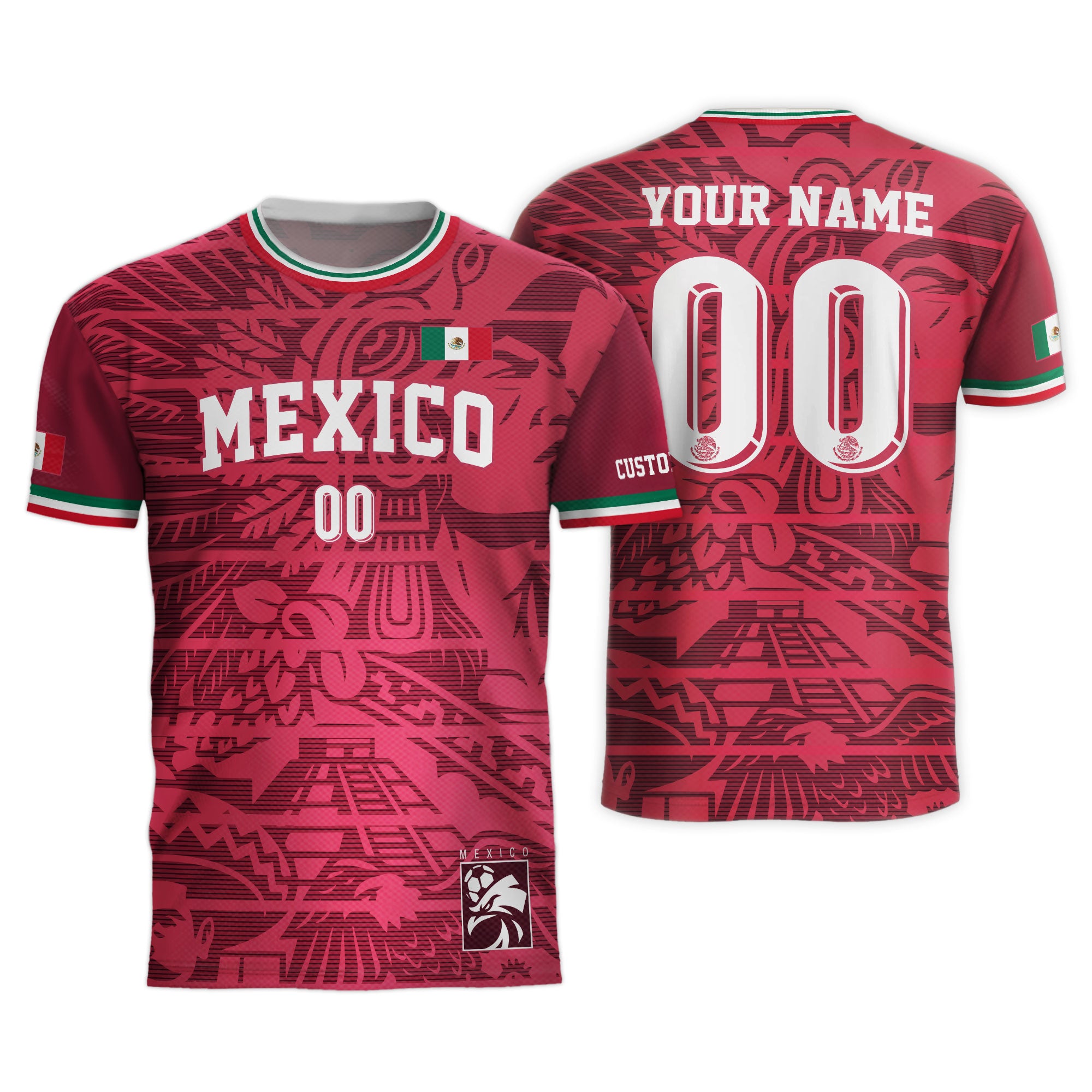 Custom Mexico Burgundy Aztec Pattern Design Soccer Jersey