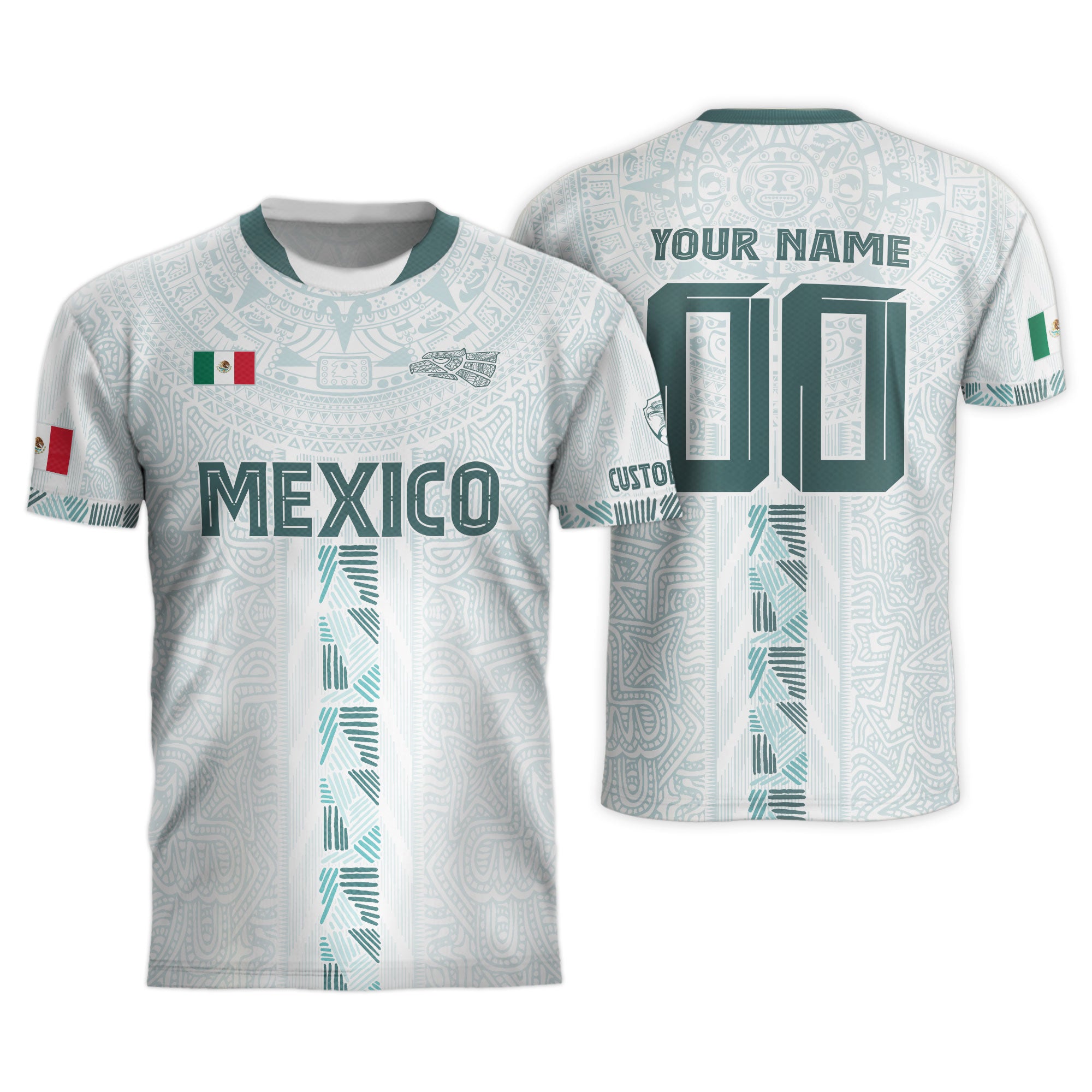 Custom Mexico White Aztec Calendar Design Soccer Jersey