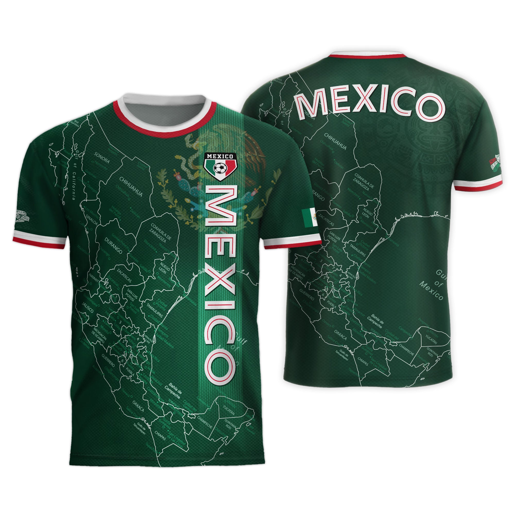 Mexico Green Heritage Map Soccer Jersey with Aztec Details