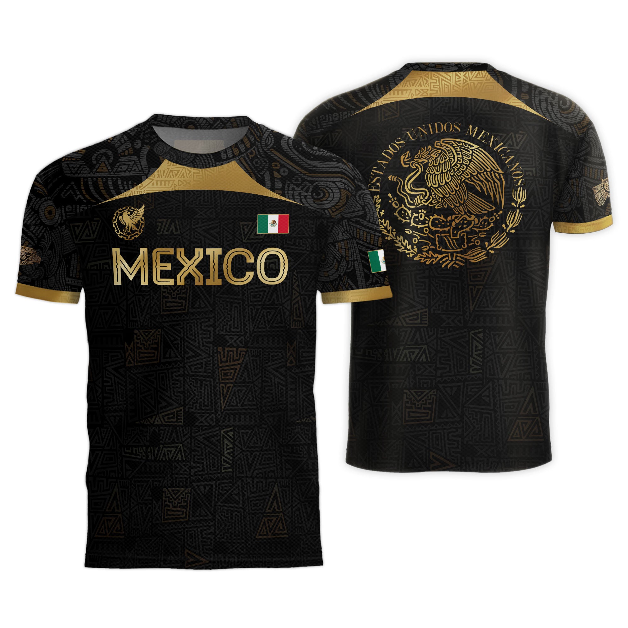 Mexico Black Gold Aztec Pattern Heritage Soccer Jersey