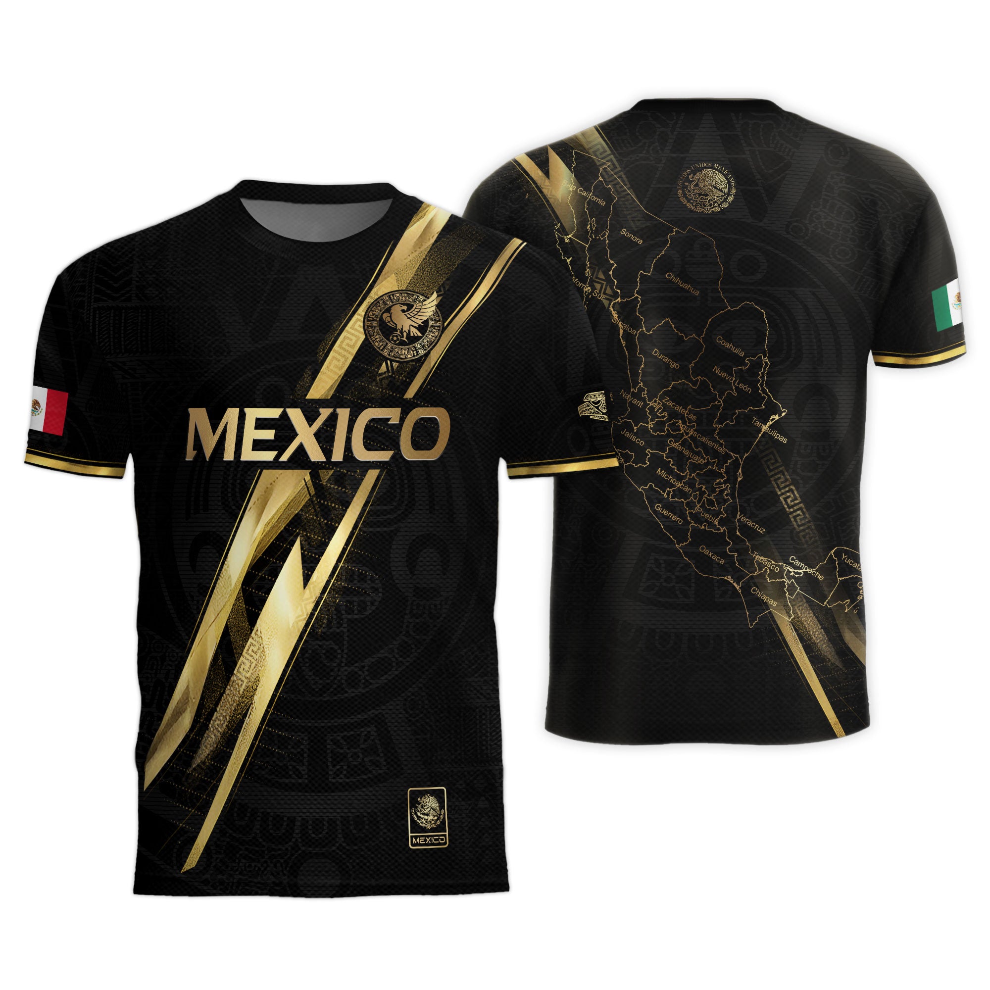Mexico Black Gold Lightning Map Heritage Soccer Jersey
