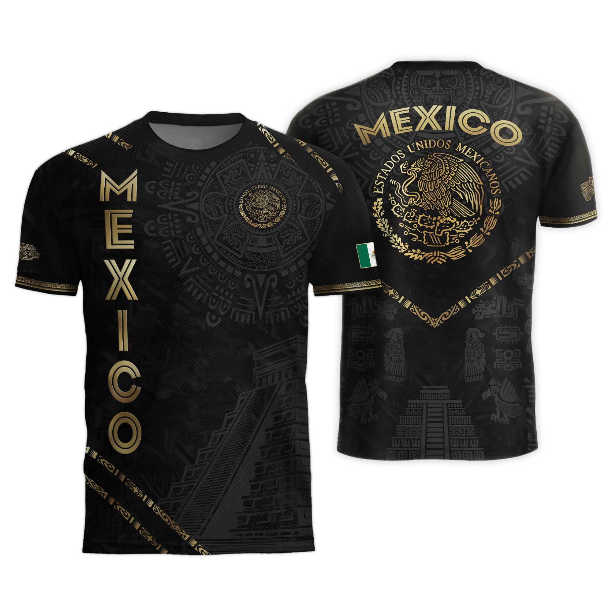 Mexico Black Gold Aztec Pyramid Heritage Soccer Jersey