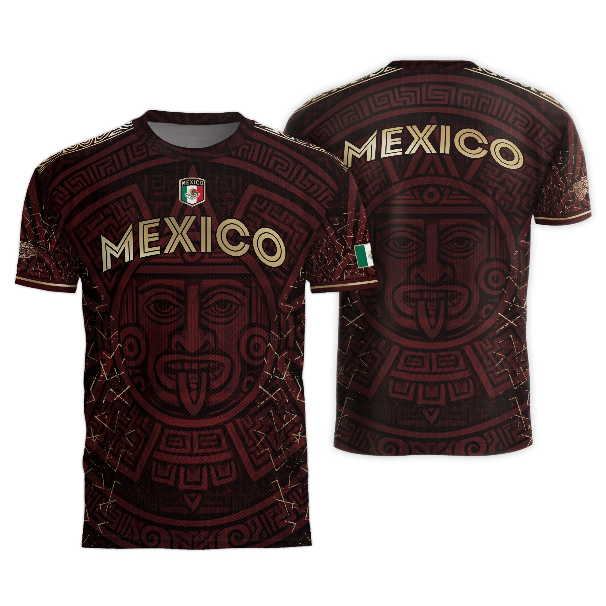 Mexico Burgundy Aztec Sun God Heritage Soccer Jersey