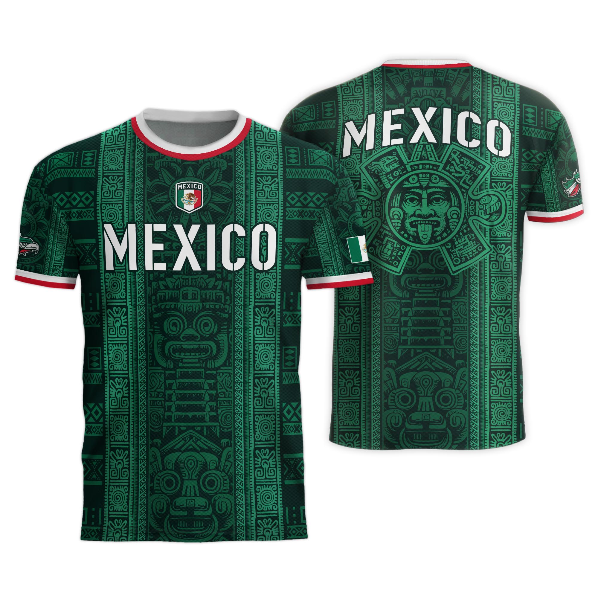 Mexico Green Aztec Warrior Pattern Heritage Soccer Jersey
