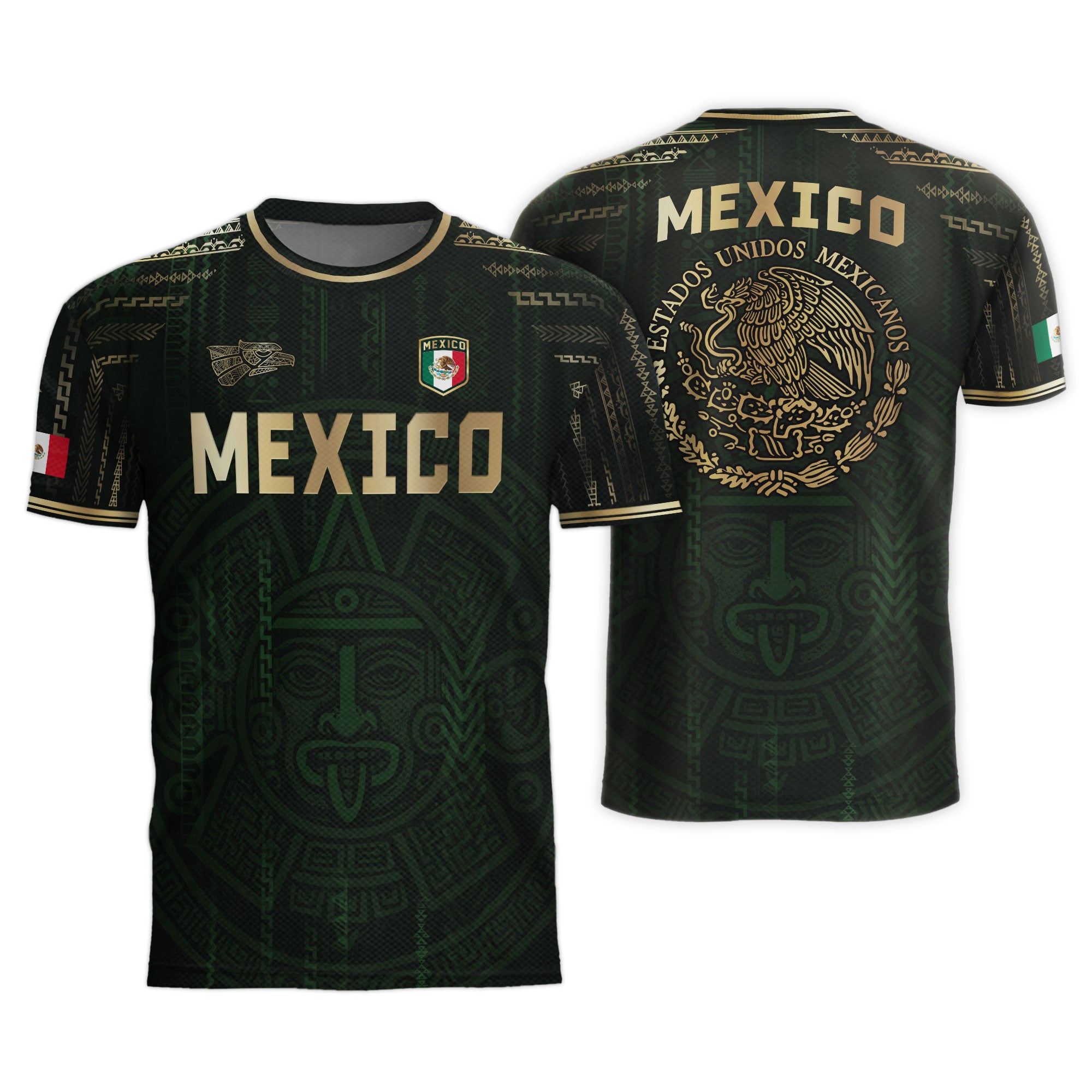 Mexico Green Gold Aztec Sun God Heritage Soccer Jersey