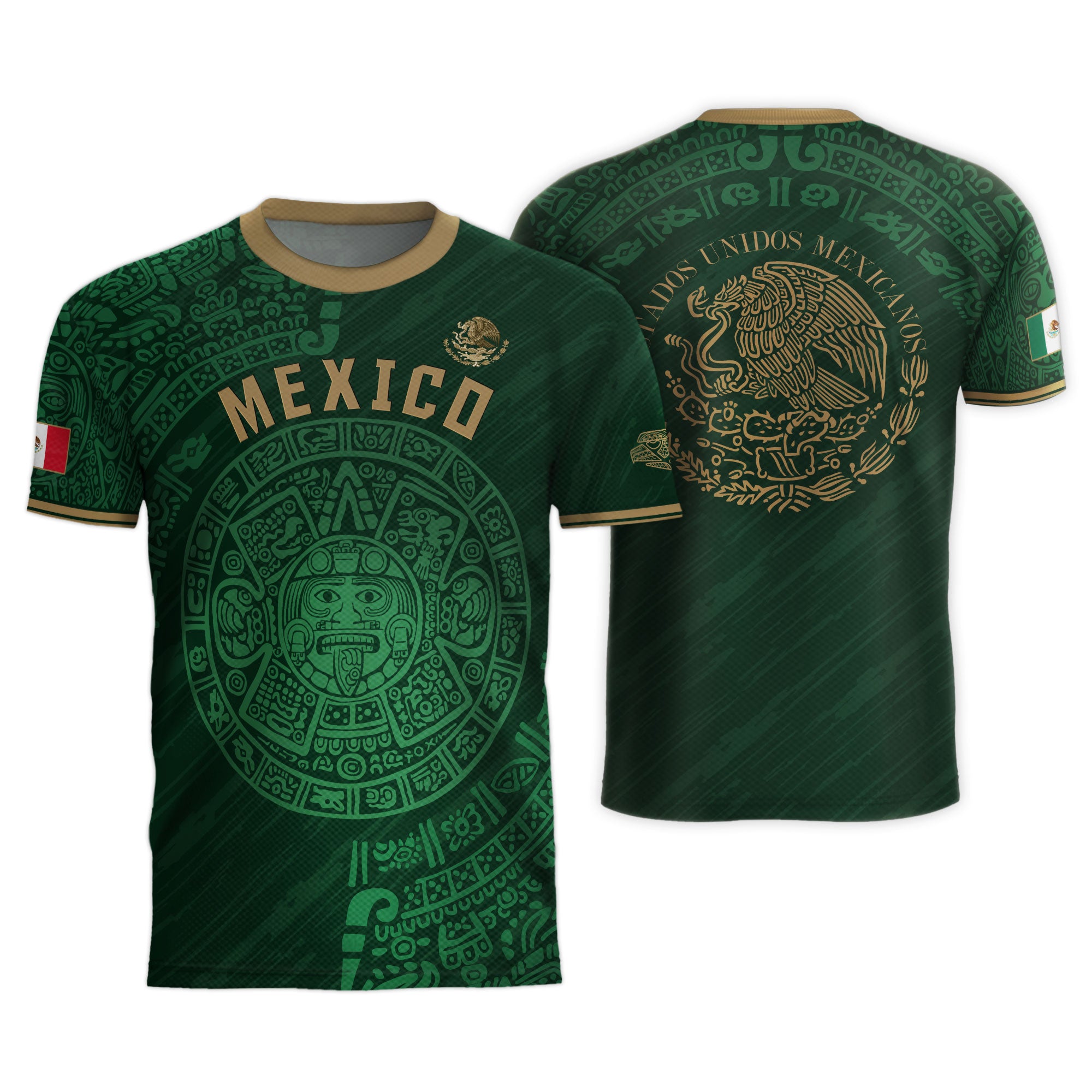 Mexico Green Gold Aztec Calendar Heritage National Pride Jersey