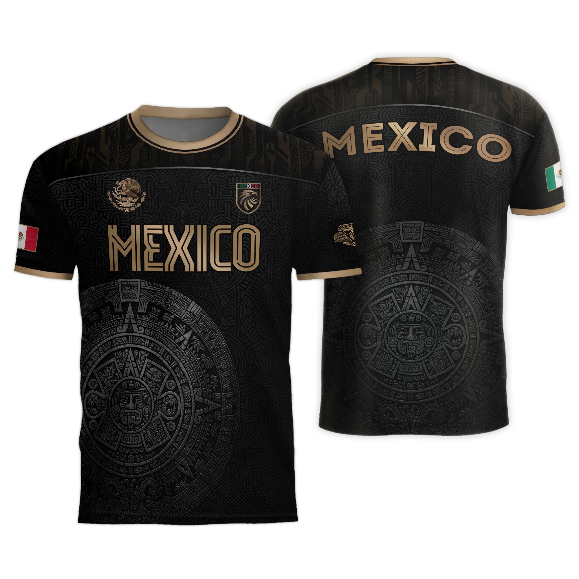 Mexico Black Gold Aztec Calendar Heritage Soccer Jersey