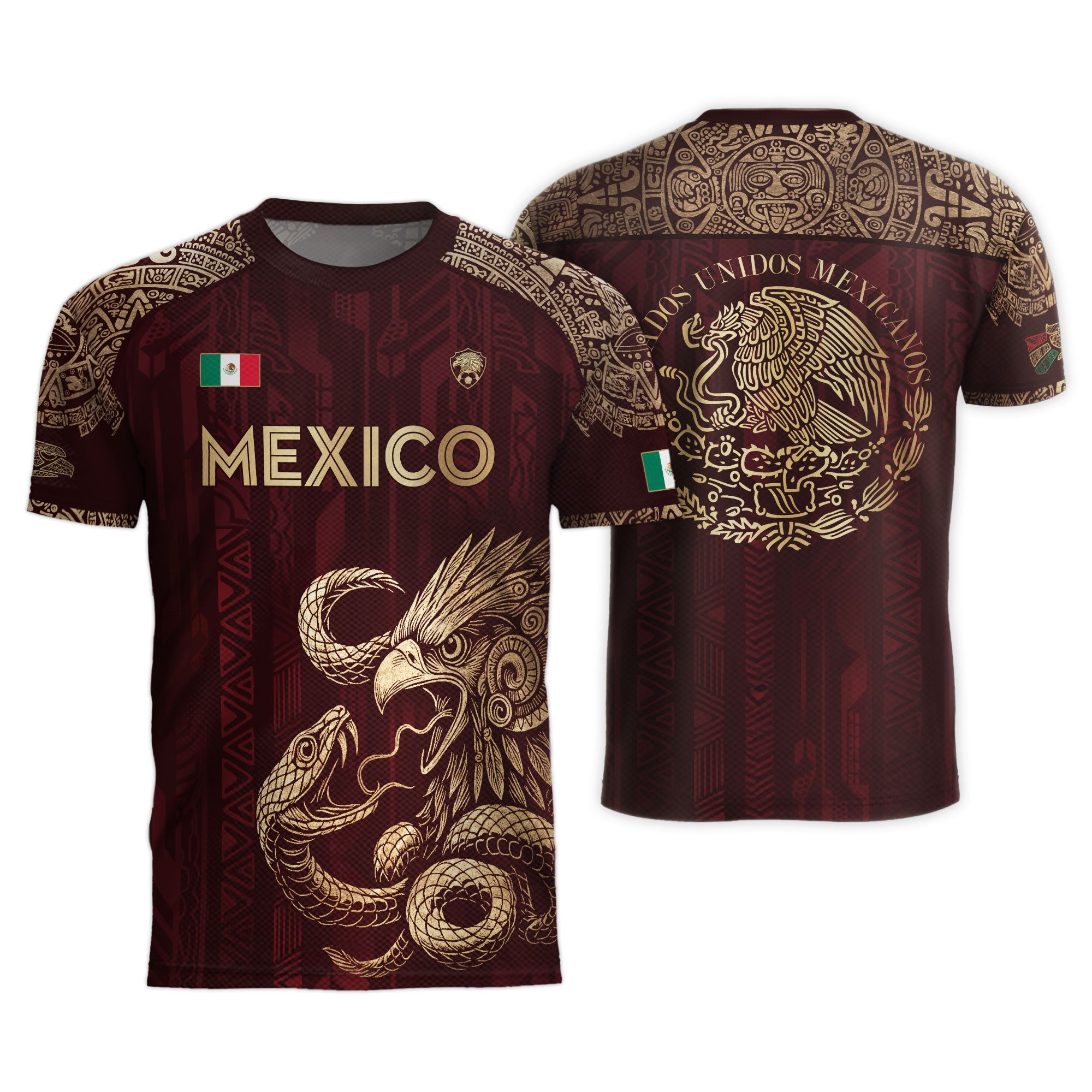 Mexico Red Gold Eagle And Serpent Heritage Soccer Jersey