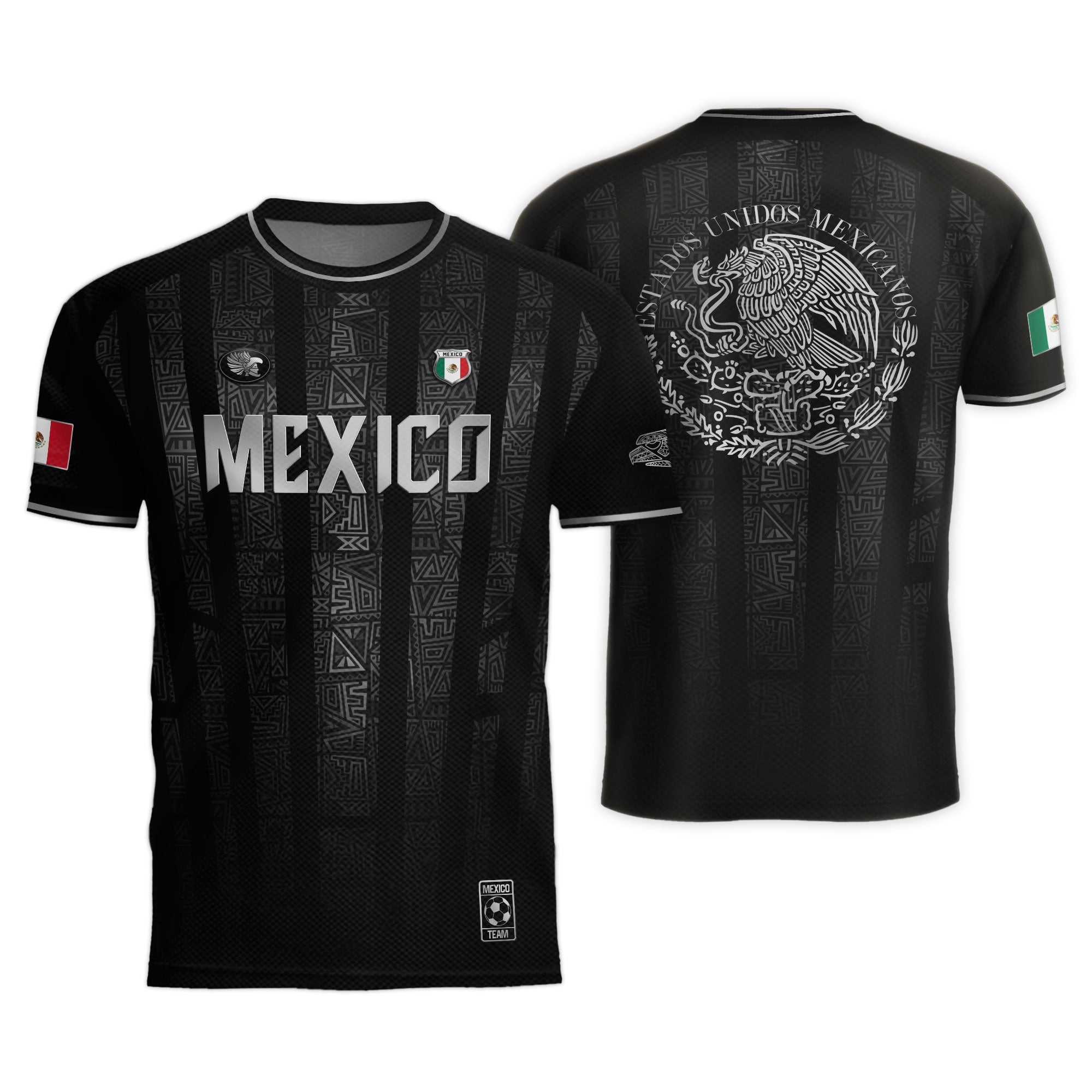 Mexico Black Silver Aztec Pattern Heritage Soccer Jersey
