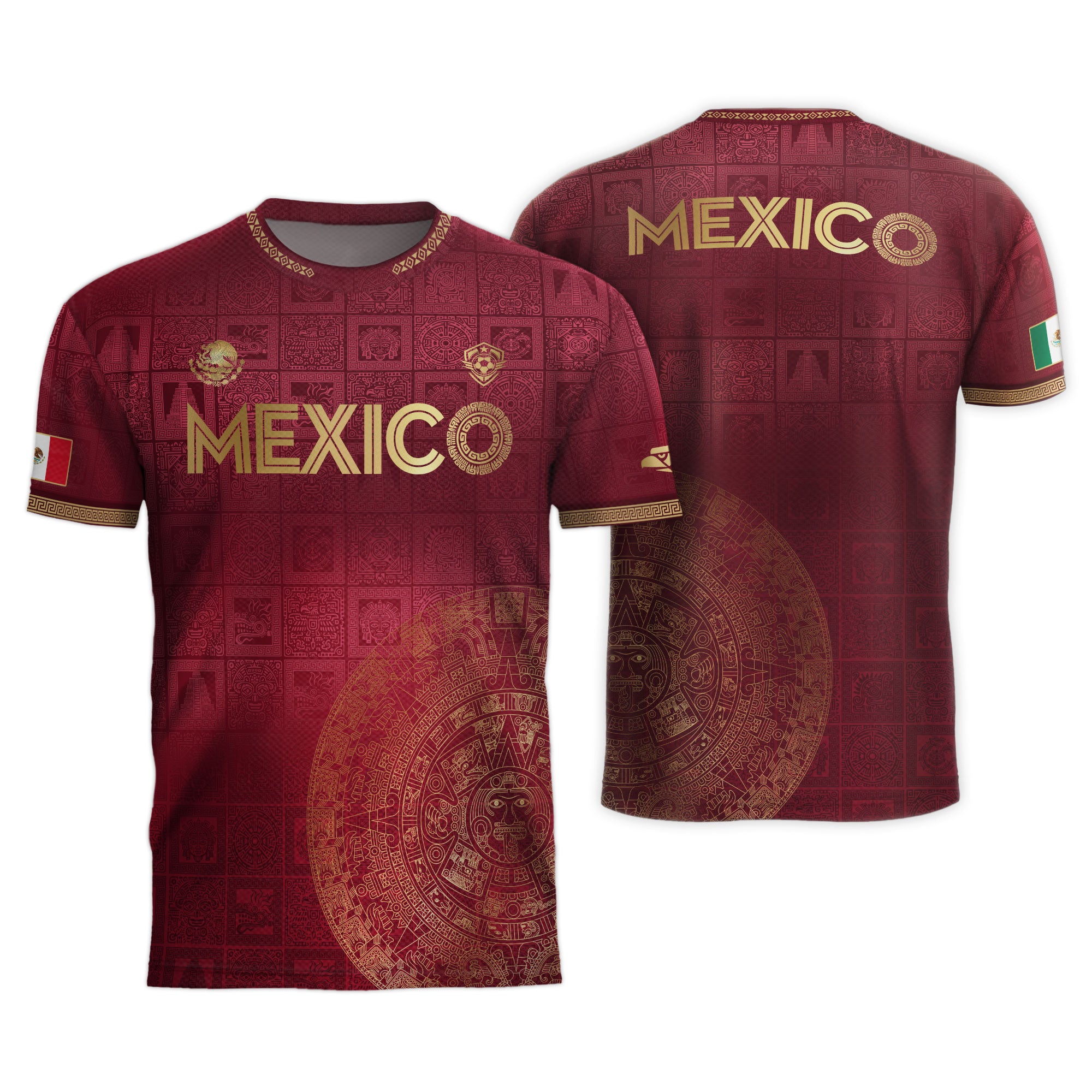 Mexico Red Gold Aztec Calendar Heritage Soccer Jersey