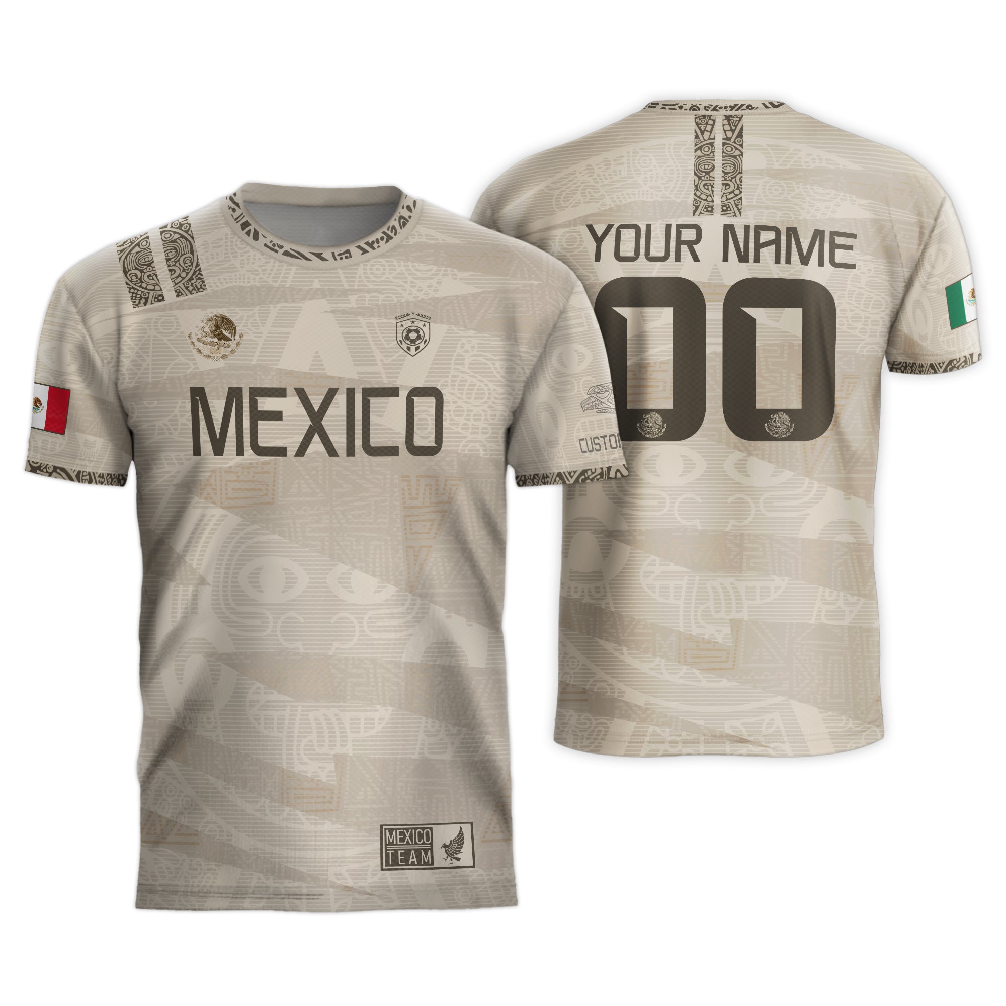 Custom Mexico Beige Aztec Pattern Soccer Jersey