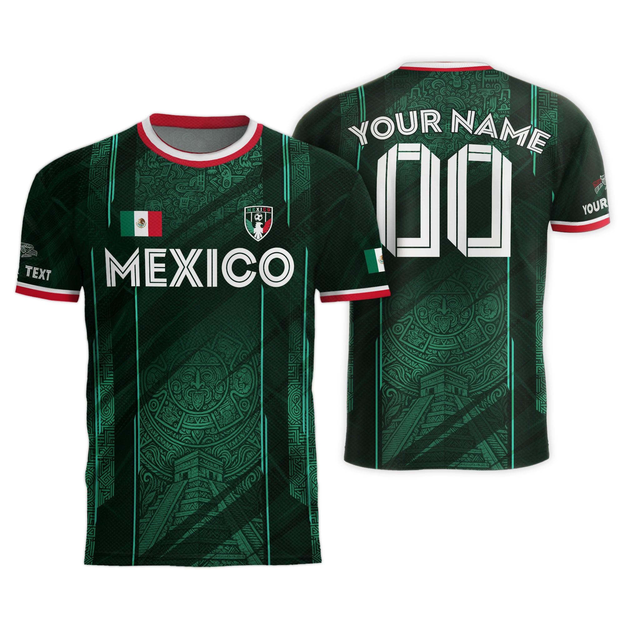 Custom Mexico Green Aztec Pyramid Soccer Jersey
