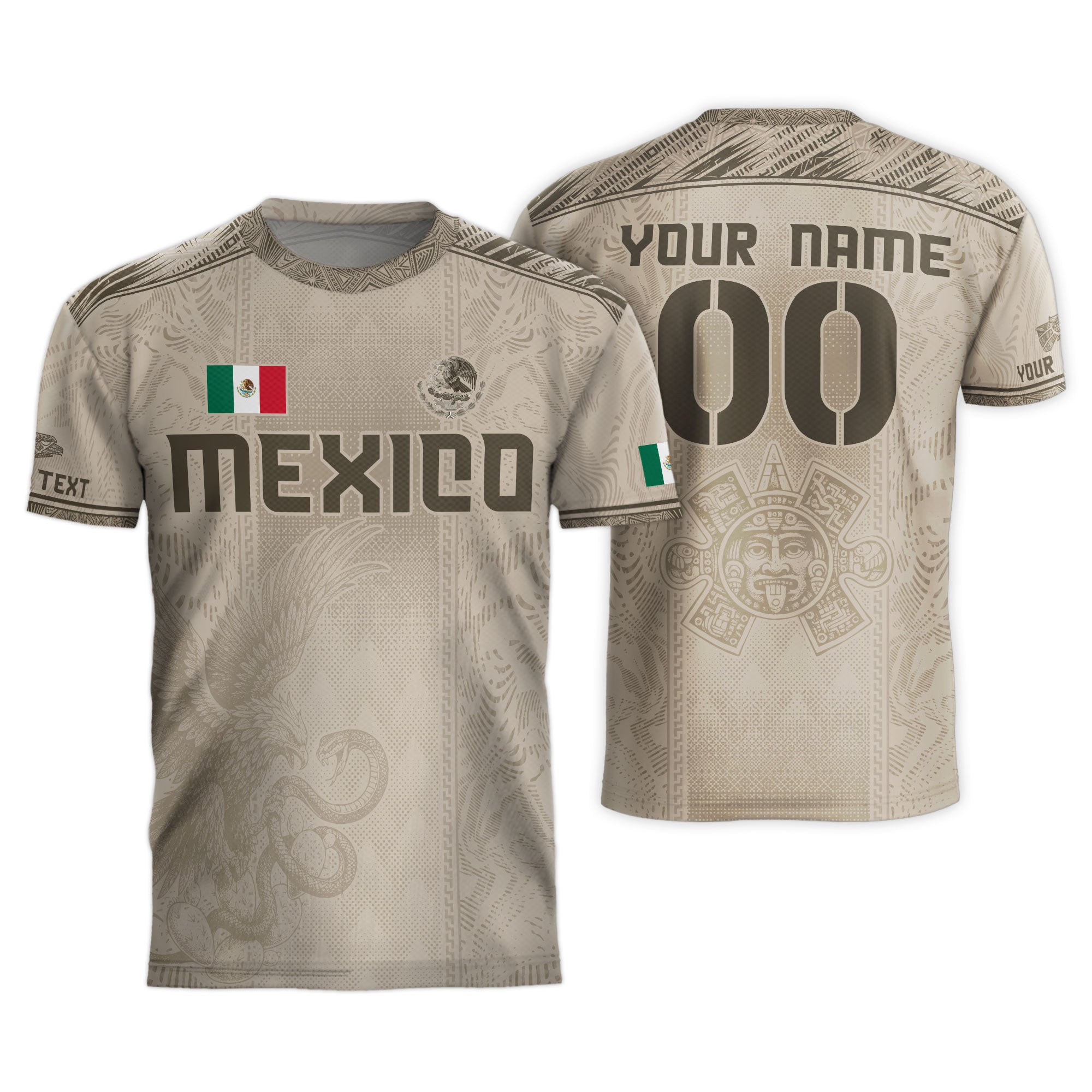 Custom Mexico Beige Eagle Aztec Calendar Soccer Jersey