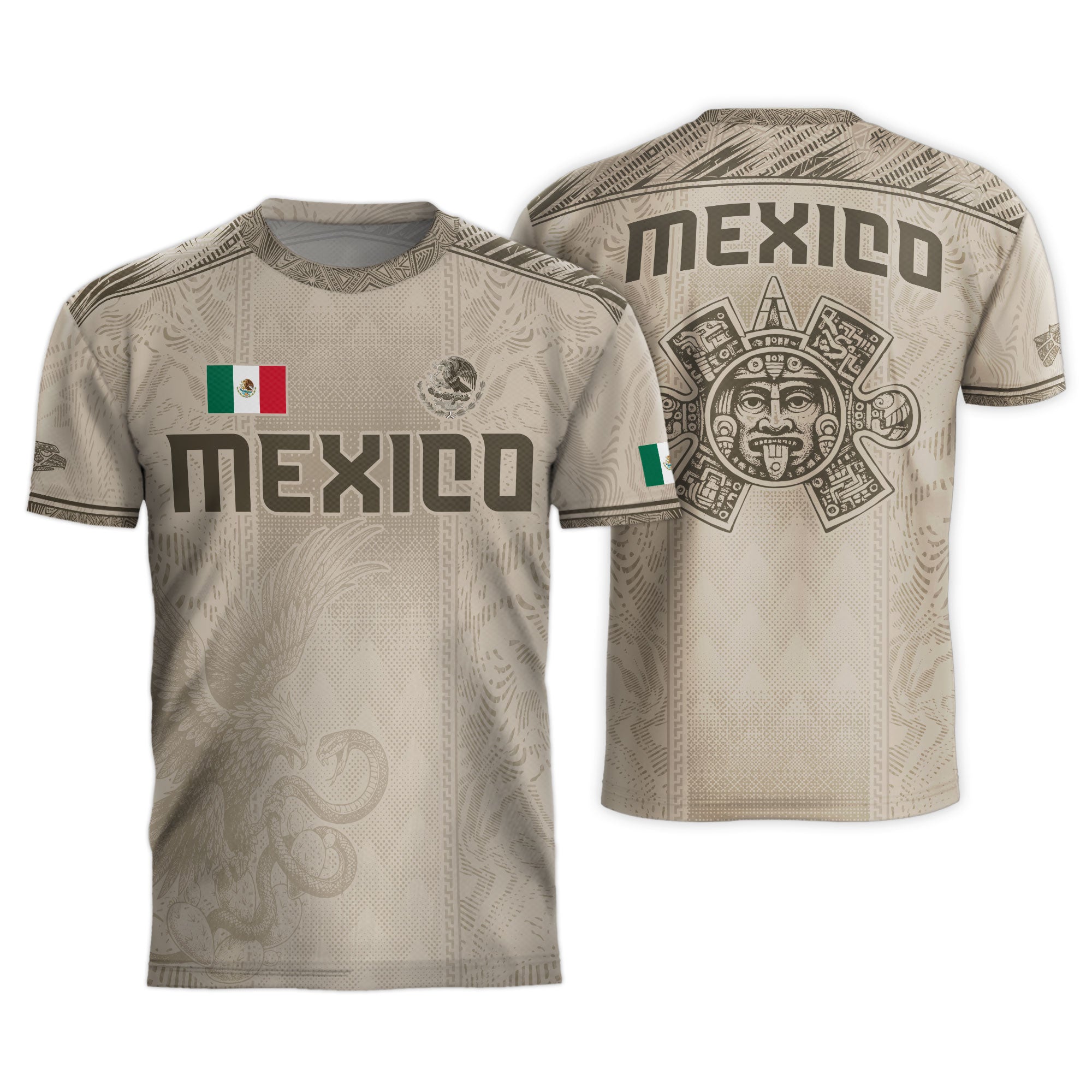 Mexico Soccer Jersey Beige Aztec Eagle Heritage Design