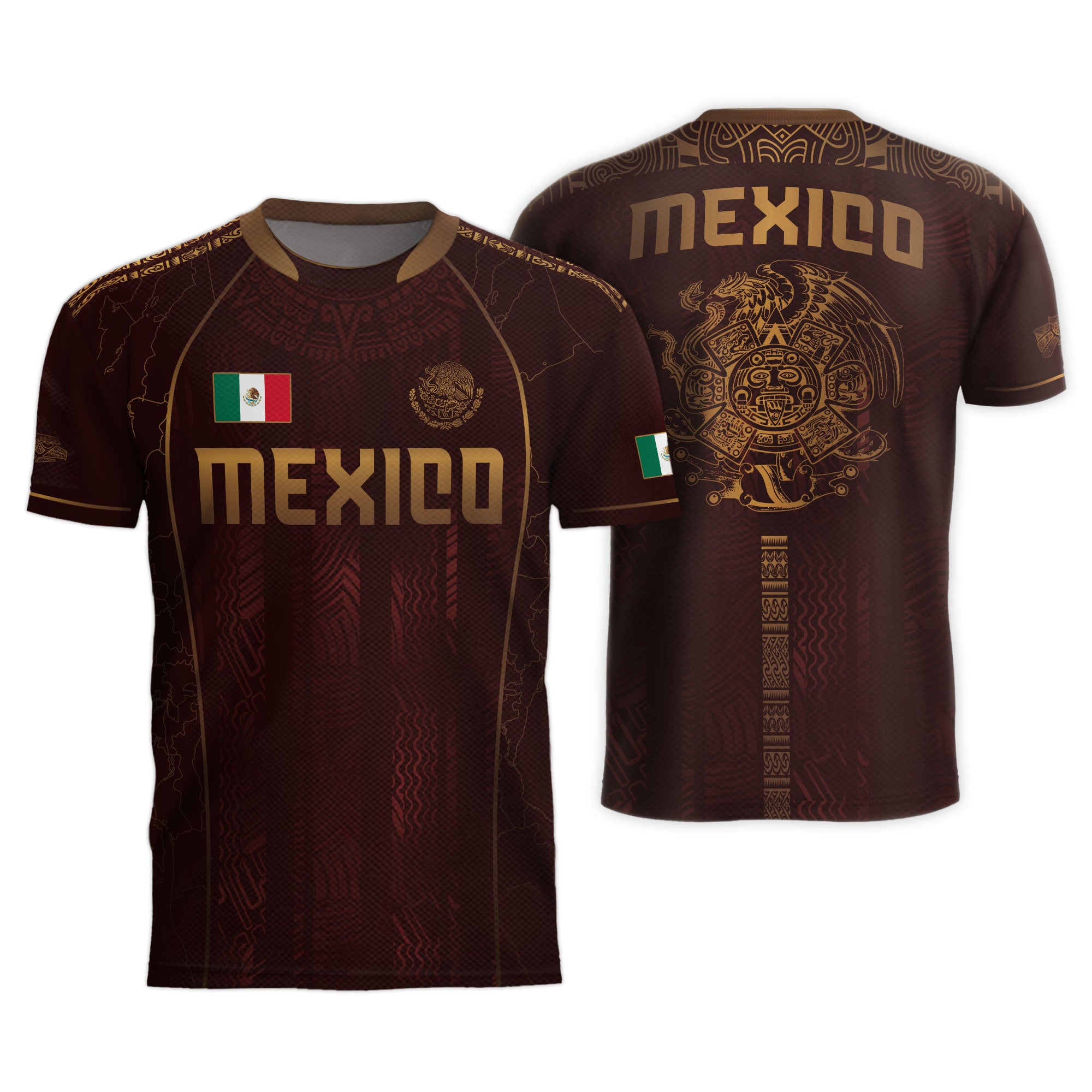 Mexico Soccer Jersey Burgundy Gold Aztec Eagle Heritage Design
