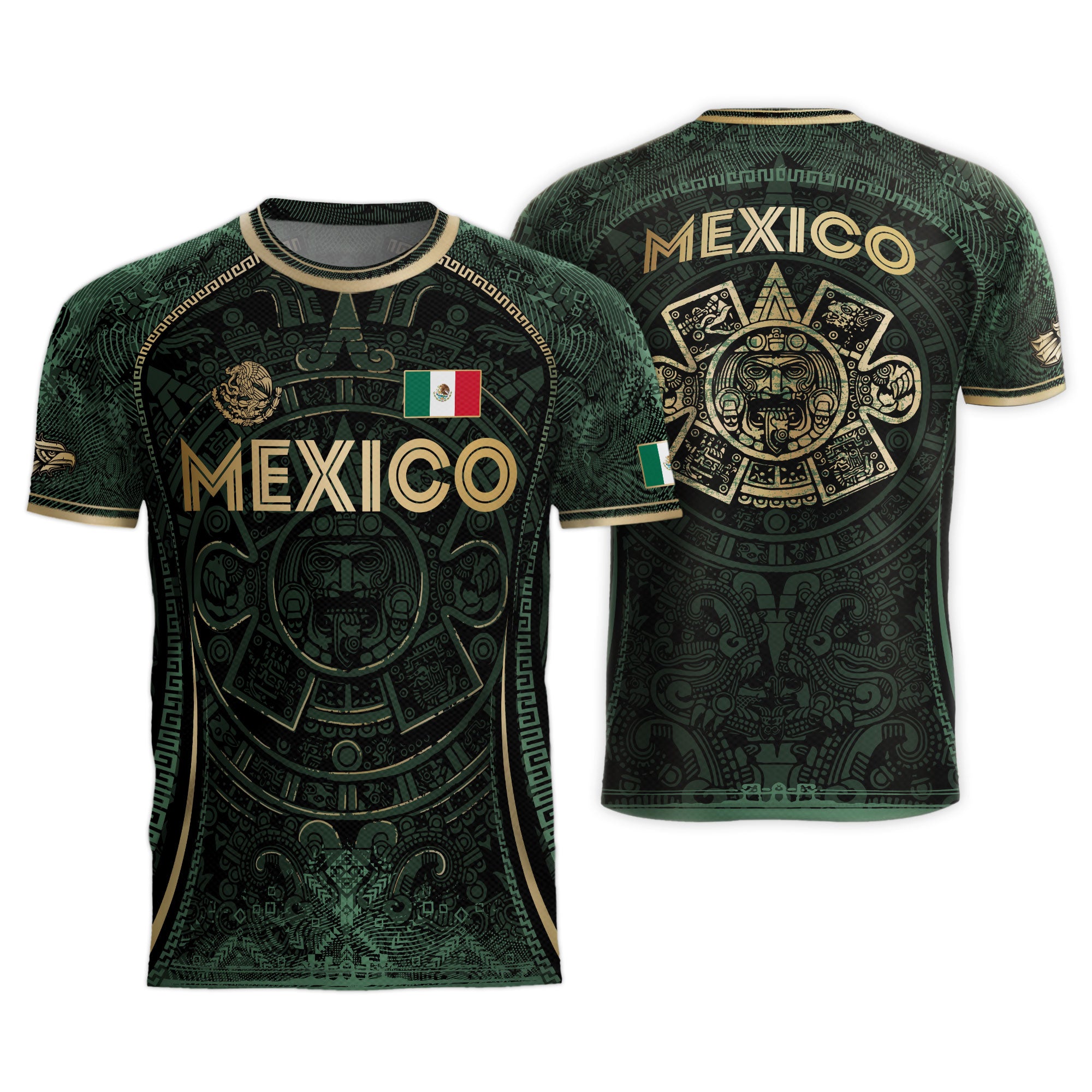 Mexico Soccer Jersey Green Aztec Calendar Heritage Design