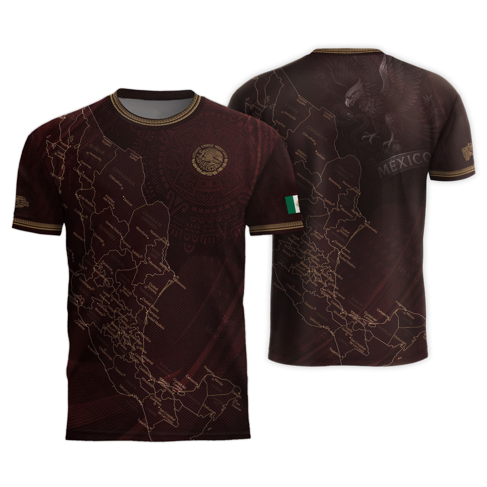 Mexico Burgundy Map Design Aztec Heritage Pride Soccer Jersey