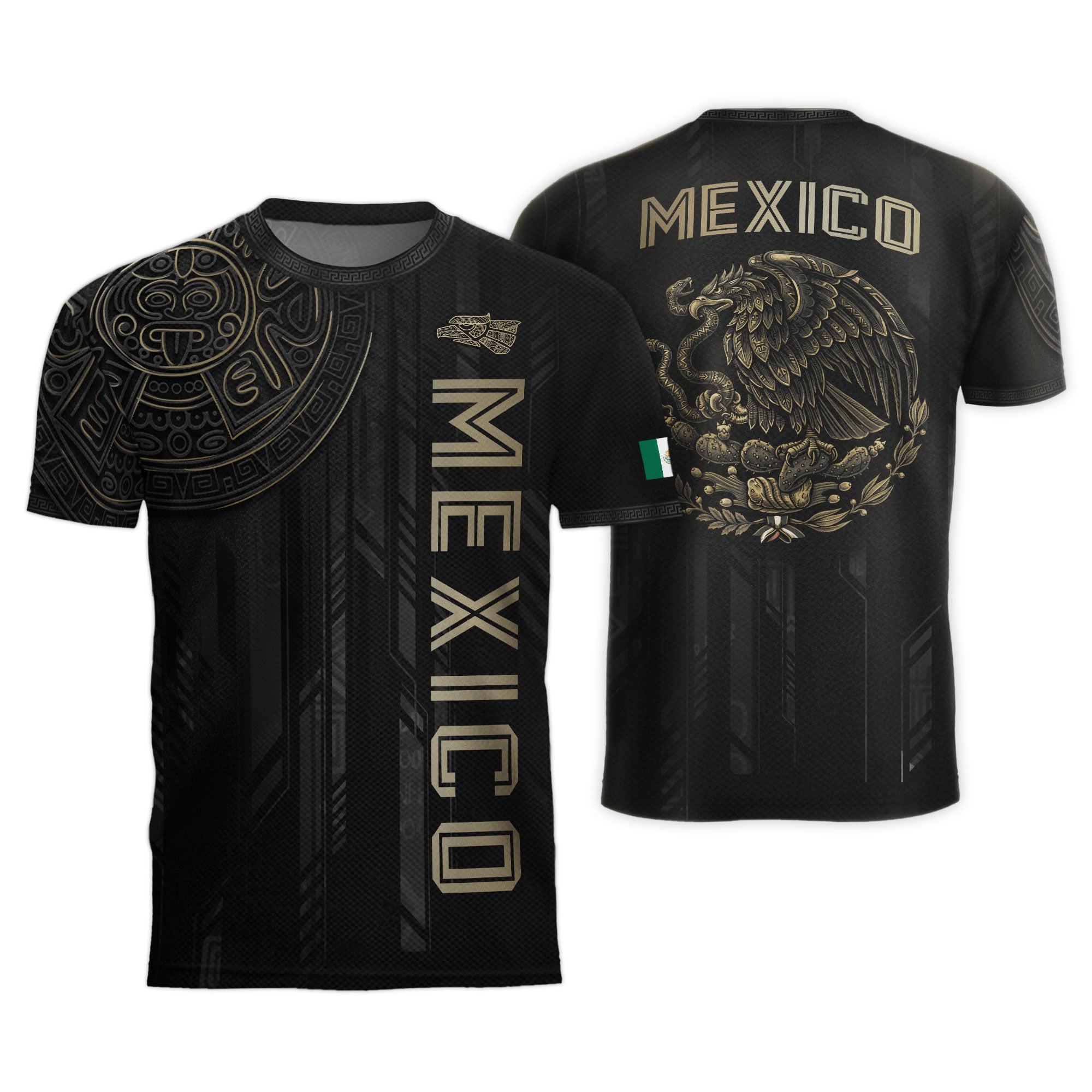 Mexico Black Gold Aztec Mayan Calendar Eagle Heritage National Soccer Jersey