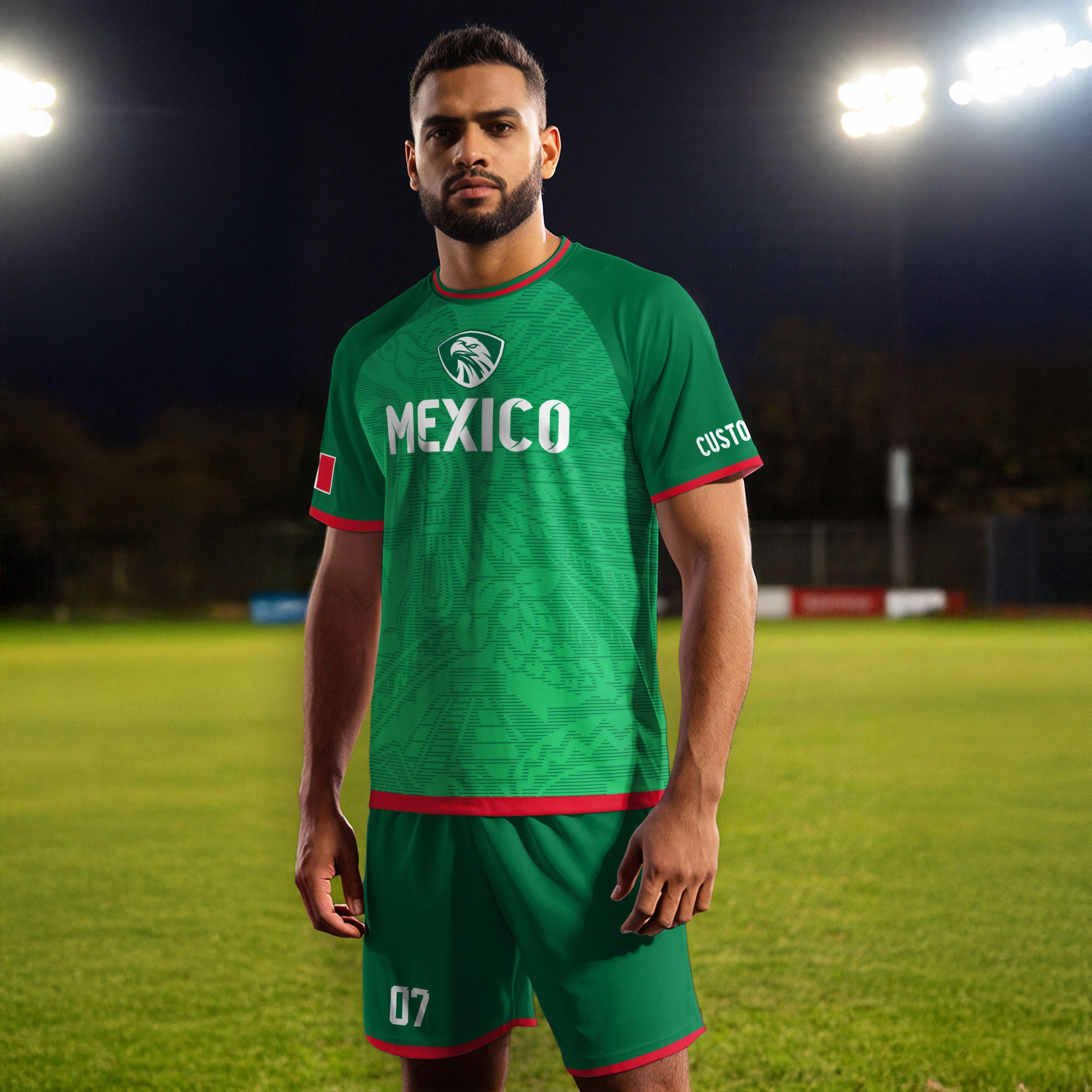 Custom Mexico Green Aztec Pattern Crest Design Soccer Jersey