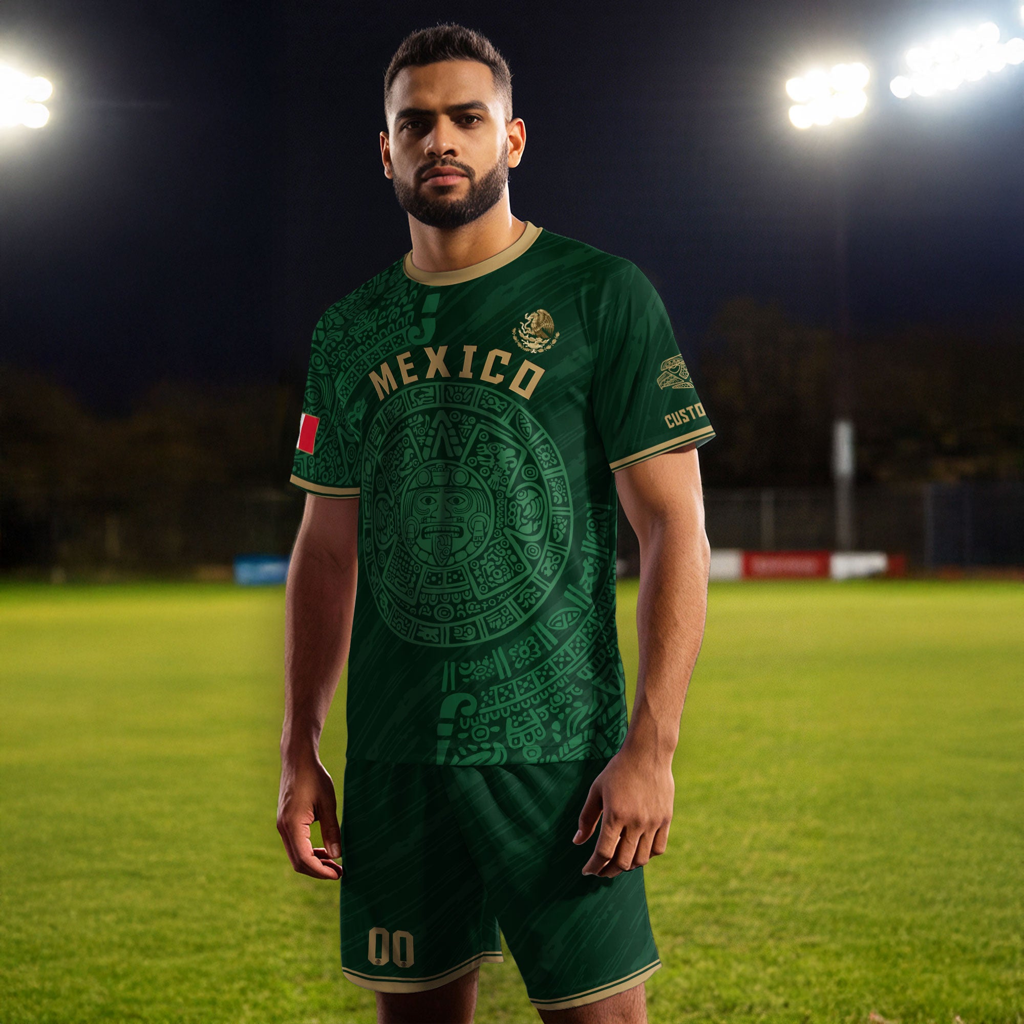 Custom Mexico Soccer Jersey Aztec Calendar Green Edition