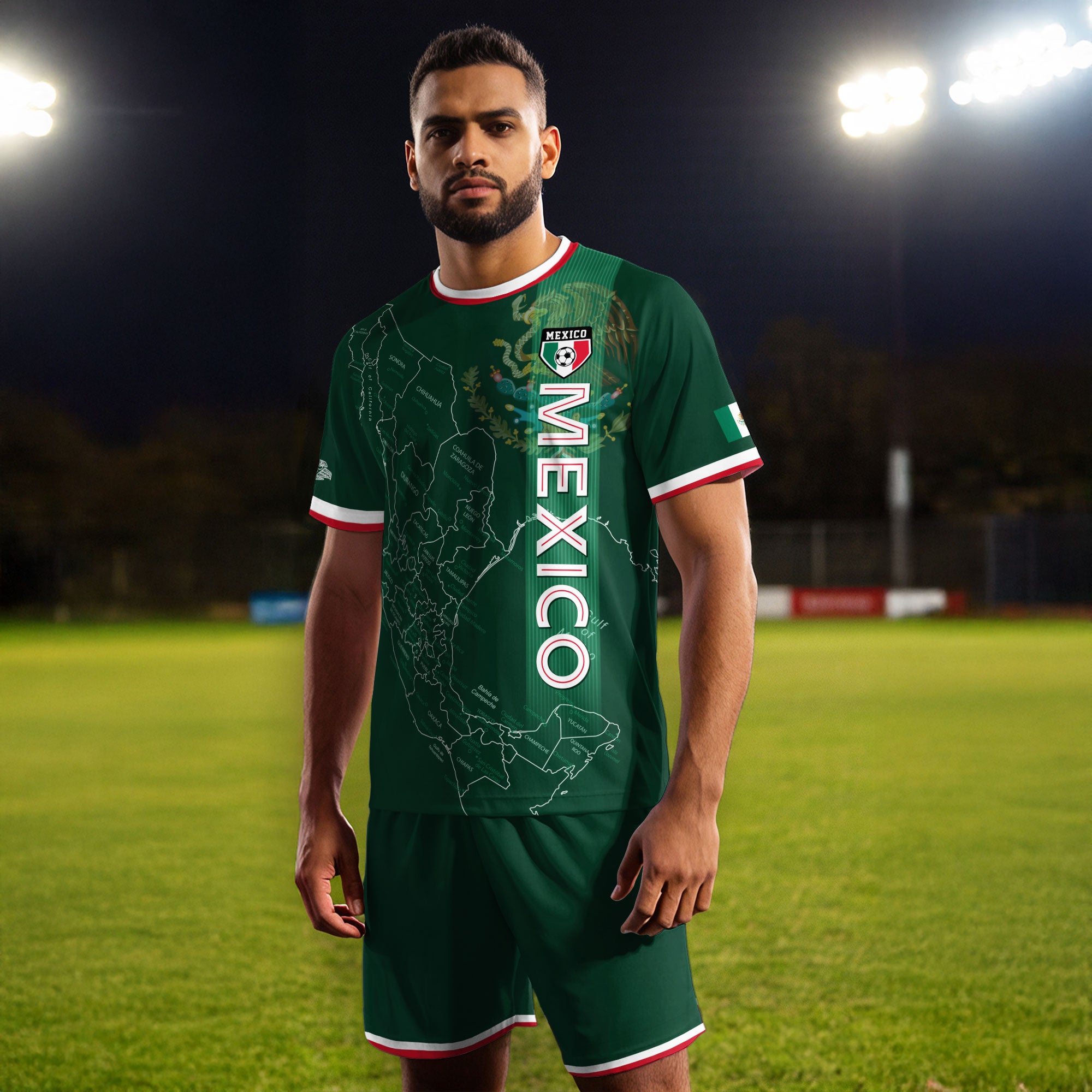 Mexico Green Heritage Map Soccer Jersey with Aztec Details