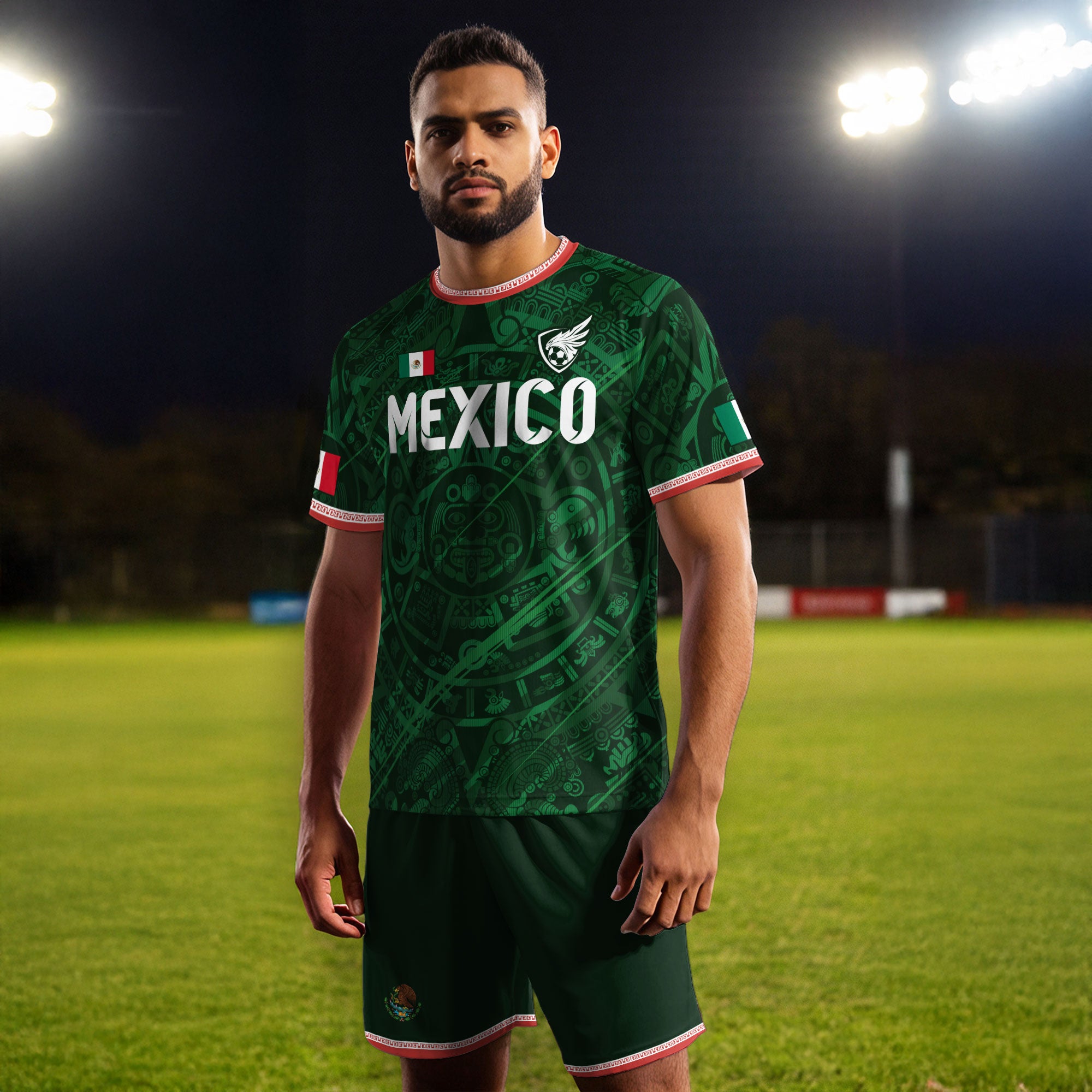 Mexico Green Aztec Calendar National Emblem Soccer Jersey